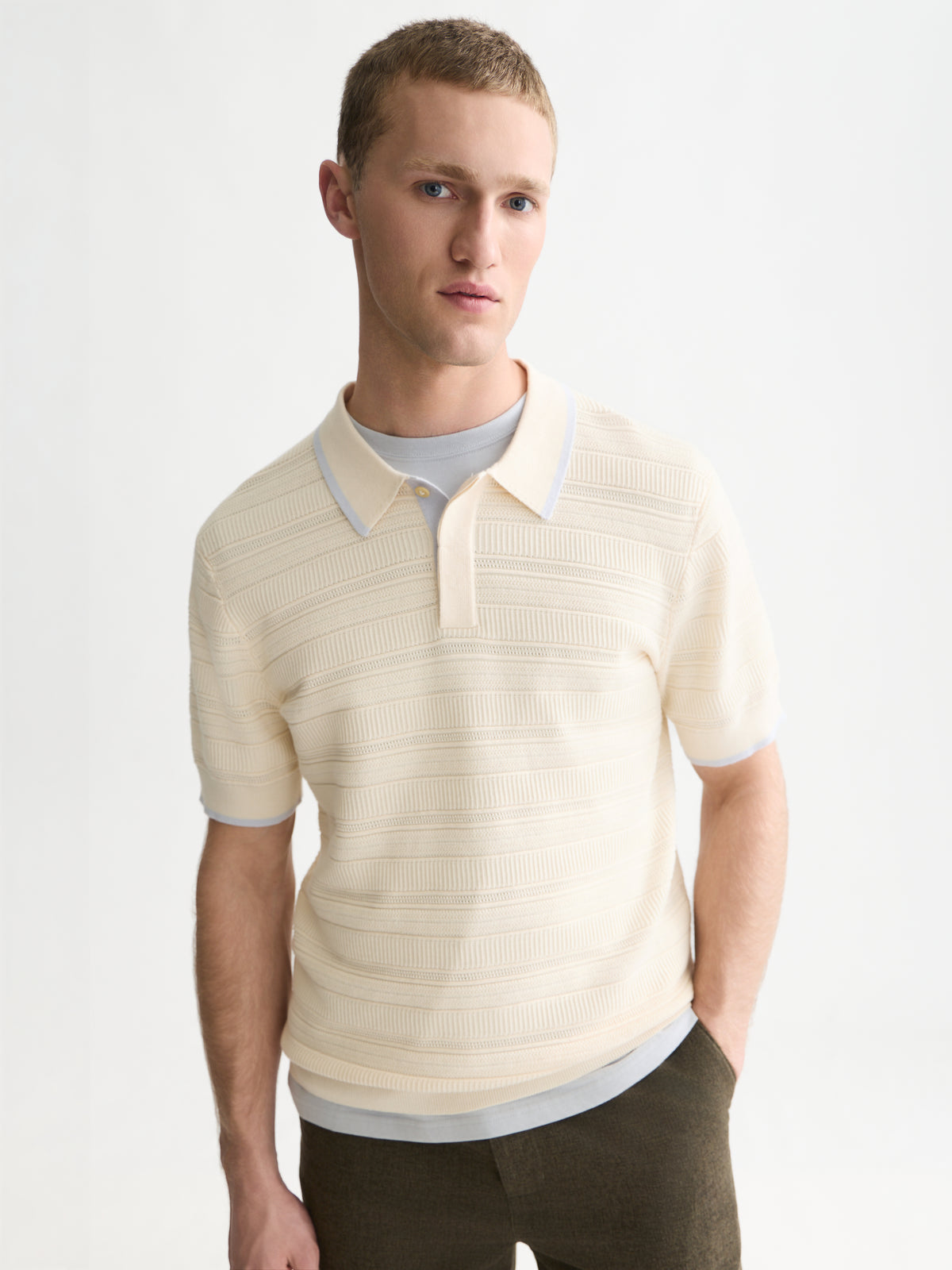 Structured Knitted Regular-Fit Polo - Eggnog