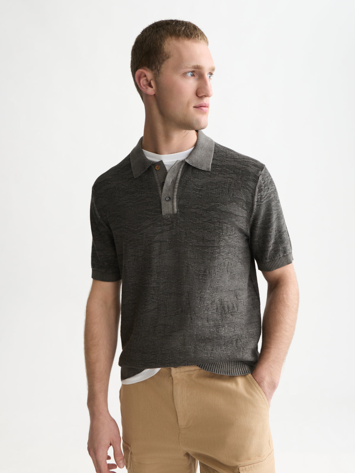 Structured Regular-Fit Polo - Meteorite-1