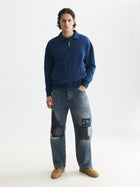Washed Indigo Half Zip Relaxed Fit Sweatshirt - Washed Indigo