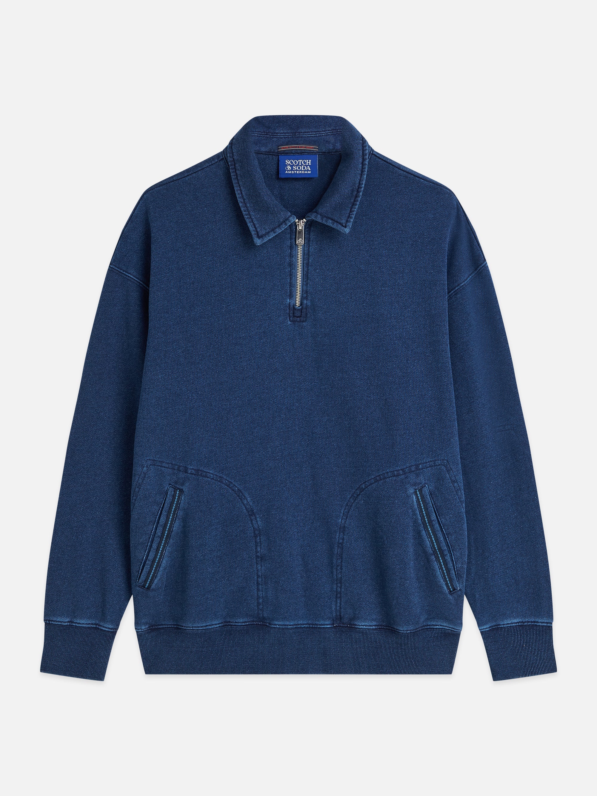 Washed Indigo Half Zip Relaxed Fit Sweatshirt - Washed Indigo