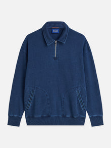 Washed Indigo Half Zip Relaxed Fit Sweatshirt - Washed Indigo