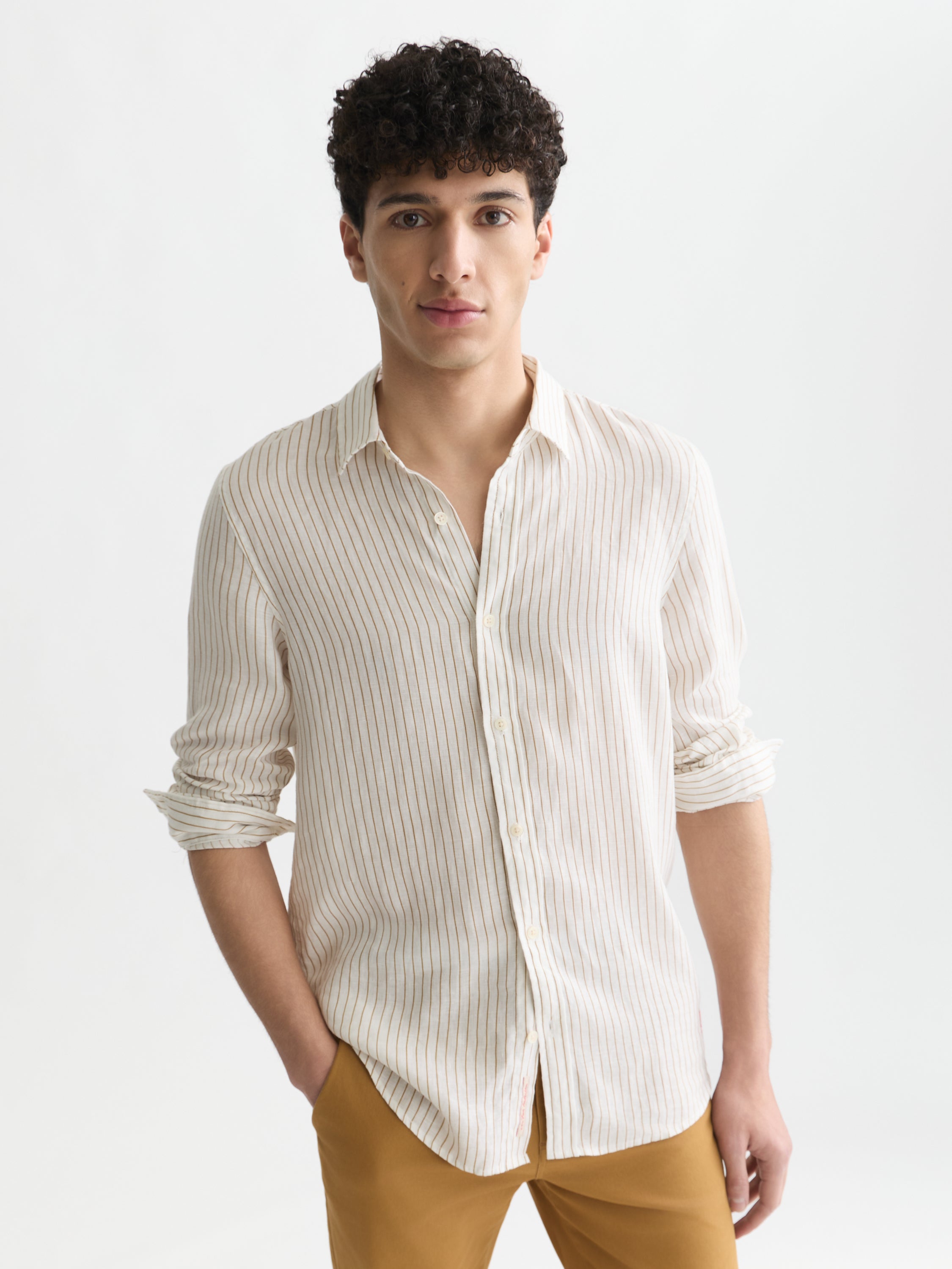 Striped Linen Regular Fit Shirt - Dijon Stripe