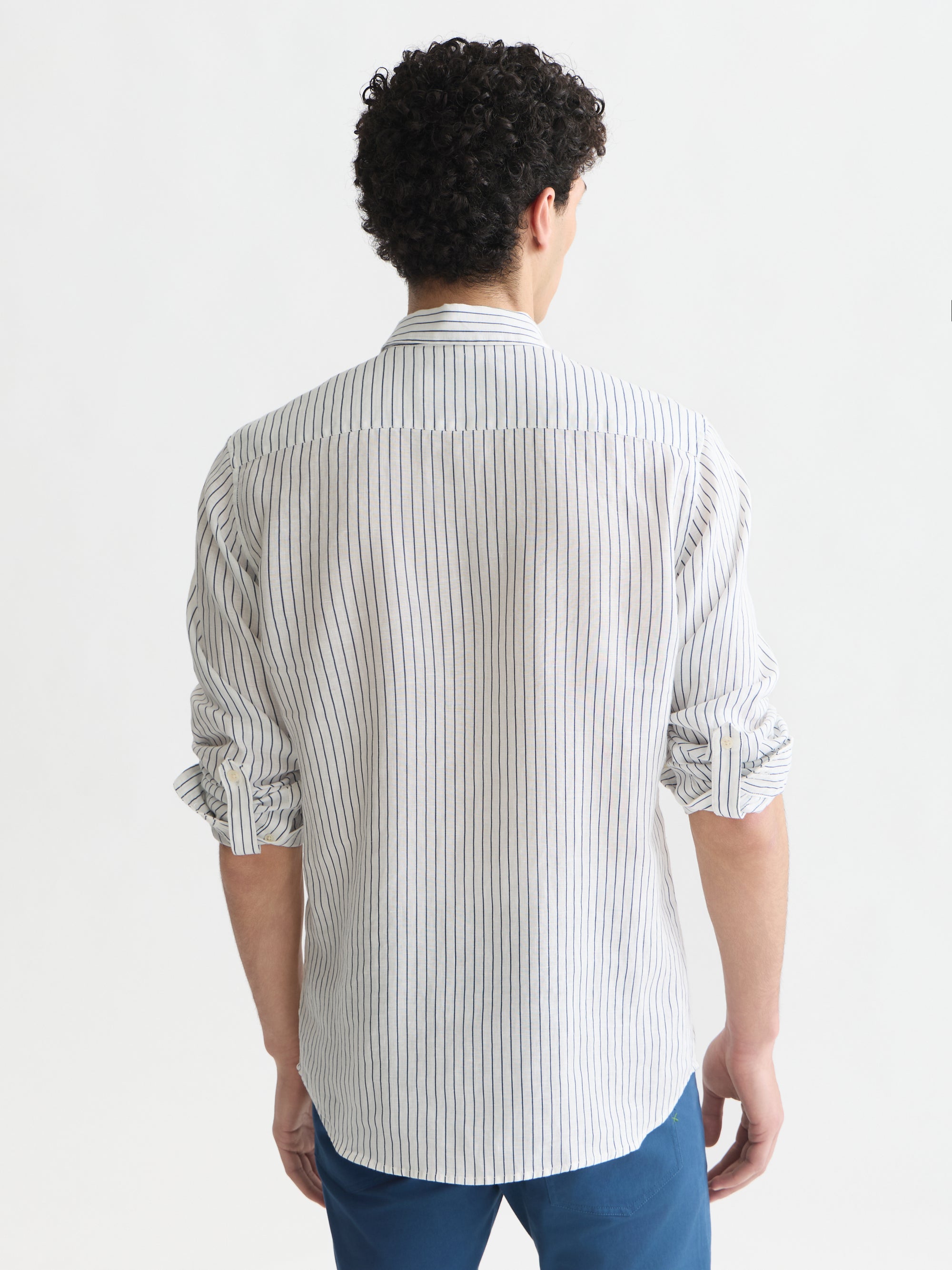 Striped Linen Regular Fit Shirt - Ensign Blue Stripe