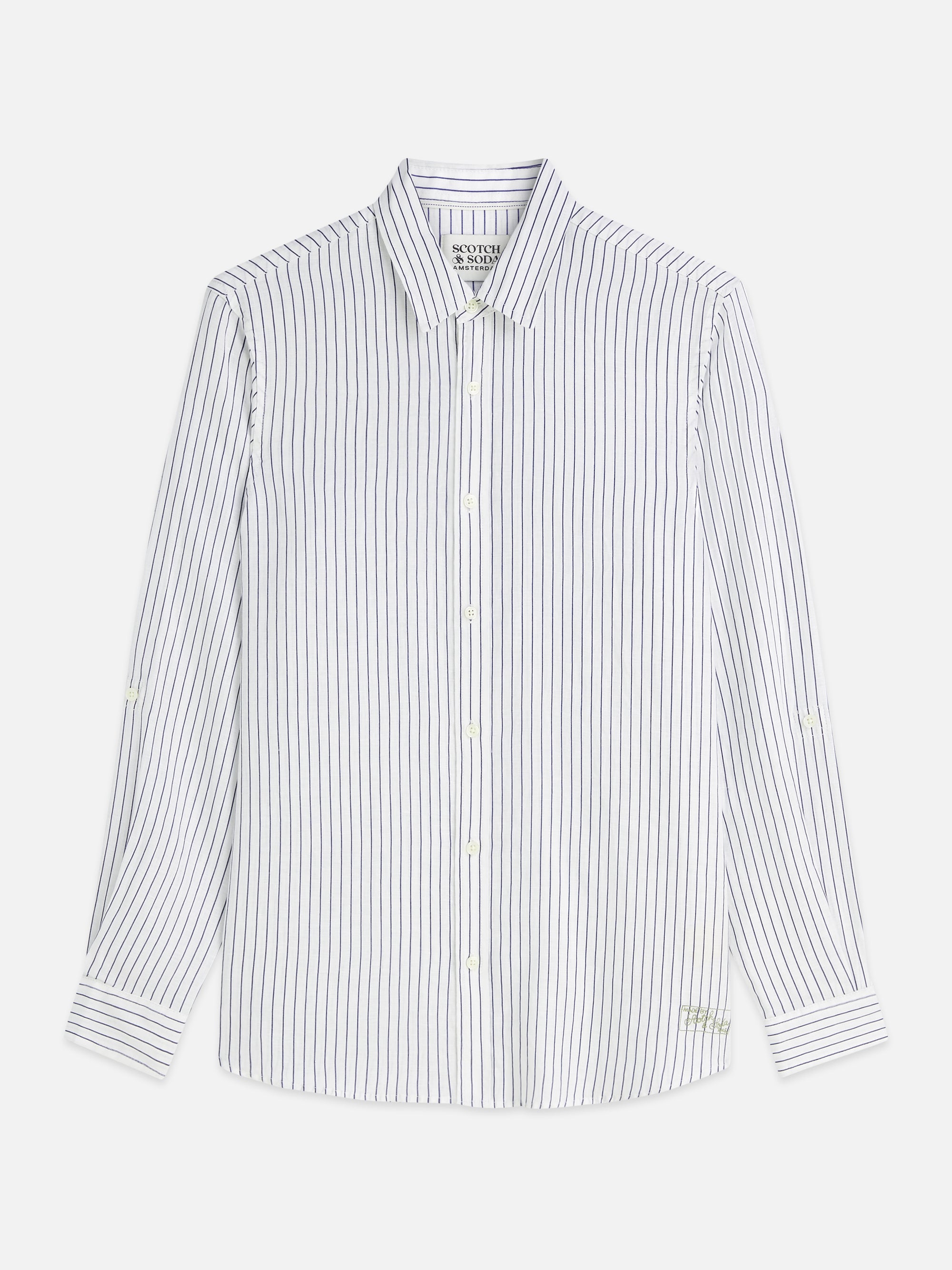 Striped Linen Regular Fit Shirt - Ensign Blue Stripe