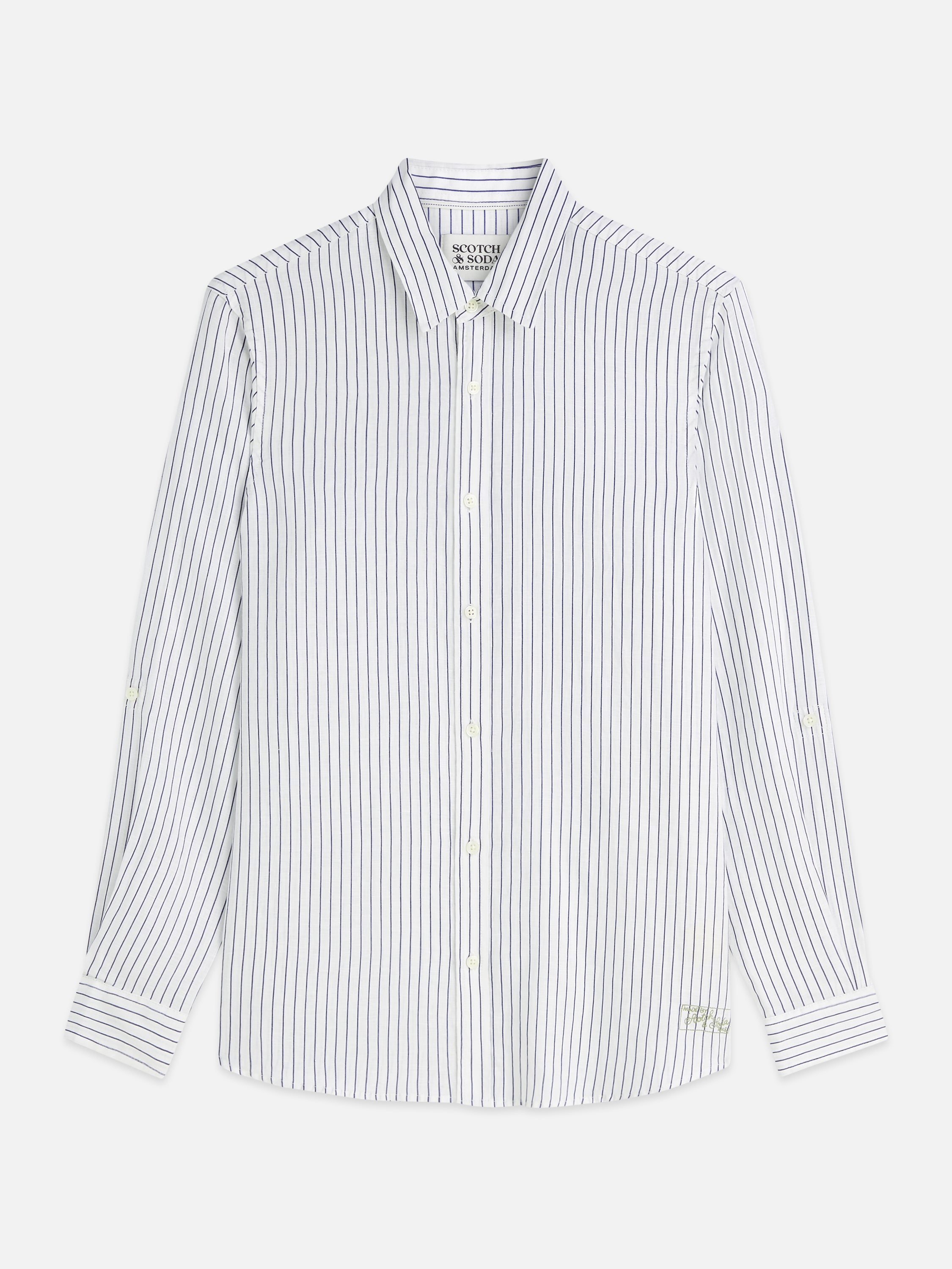 Striped Linen Regular Fit Shirt - Ensign Blue Stripe