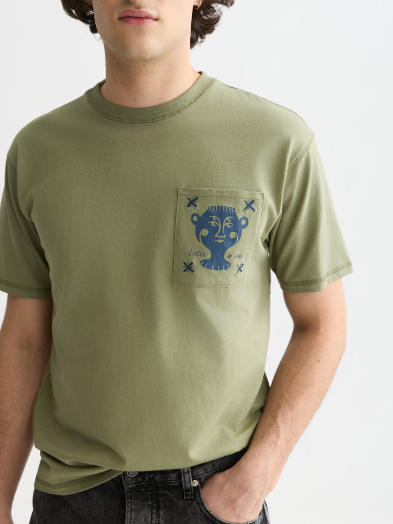 Chest Pocket With Artwork Relaxed Fit T-Shirt - Oil Green