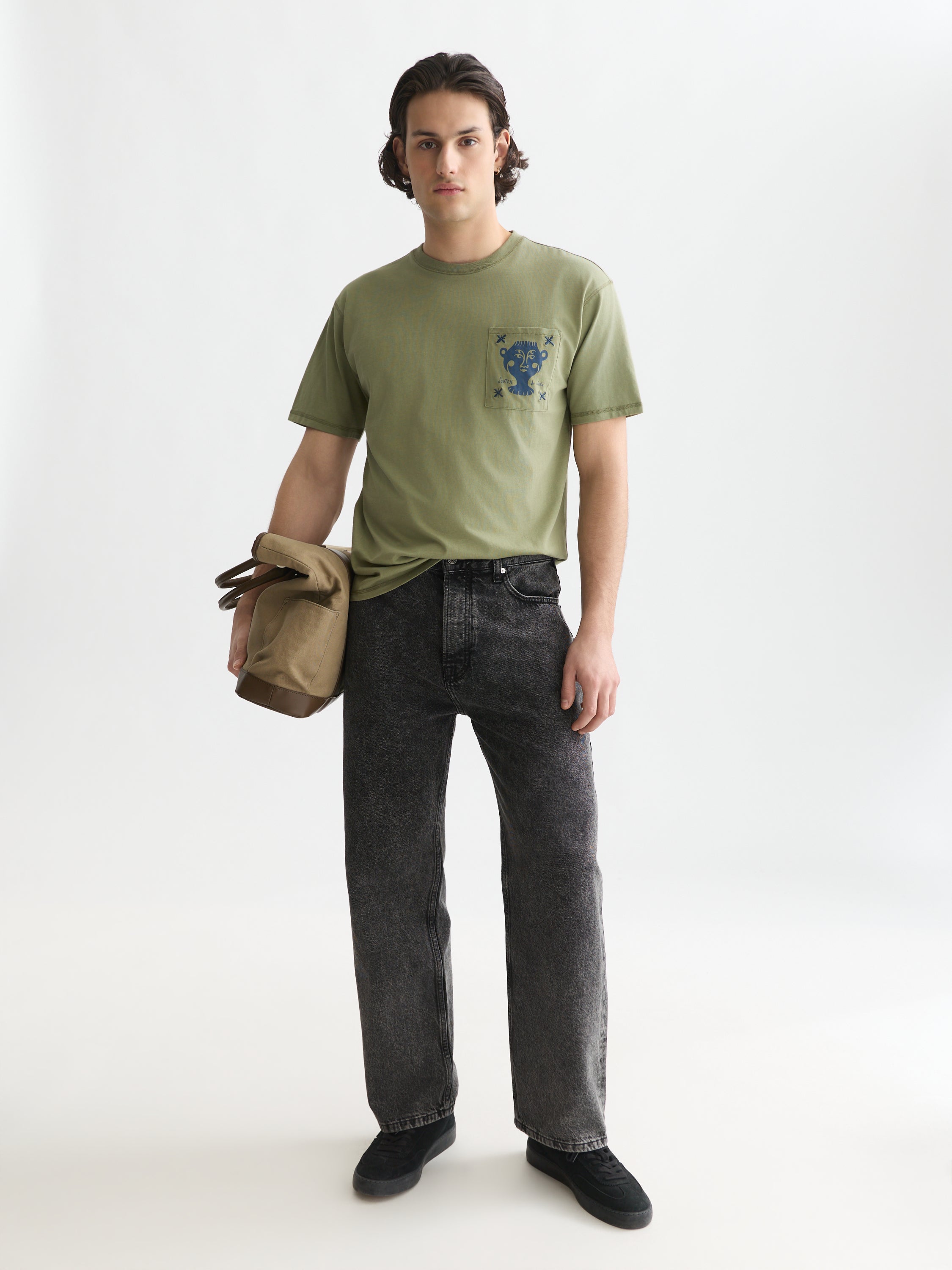 Chest Pocket With Artwork Relaxed Fit T-Shirt - Oil Green