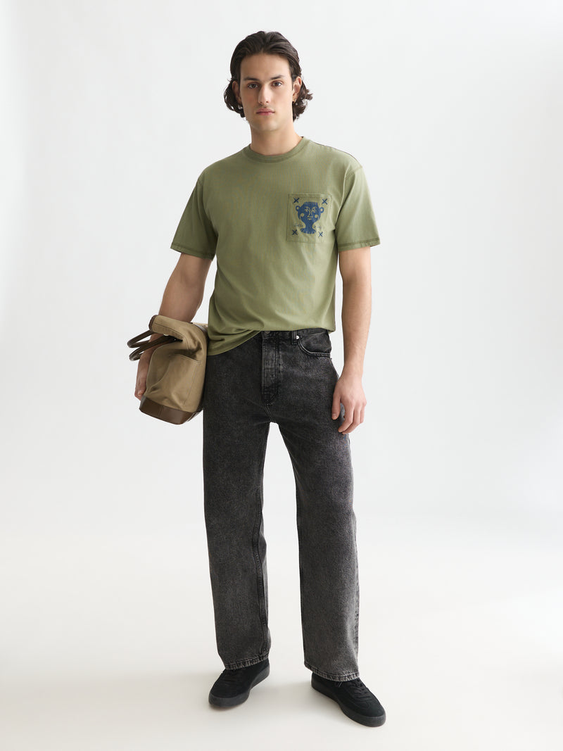 Chest Pocket With Artwork Relaxed Fit T-Shirt - Oil Green