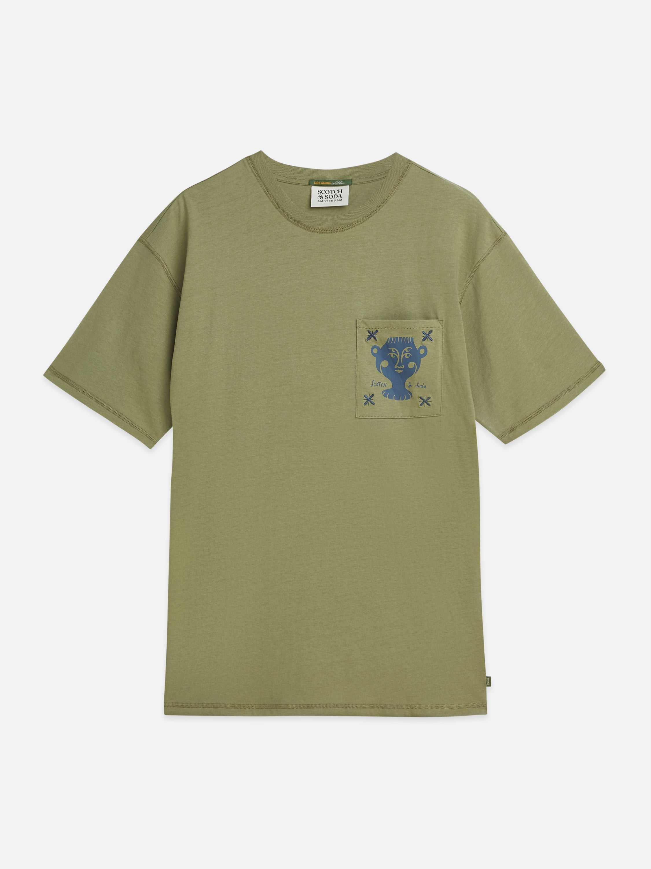 Chest Pocket With Artwork Relaxed Fit T-Shirt - Oil Green