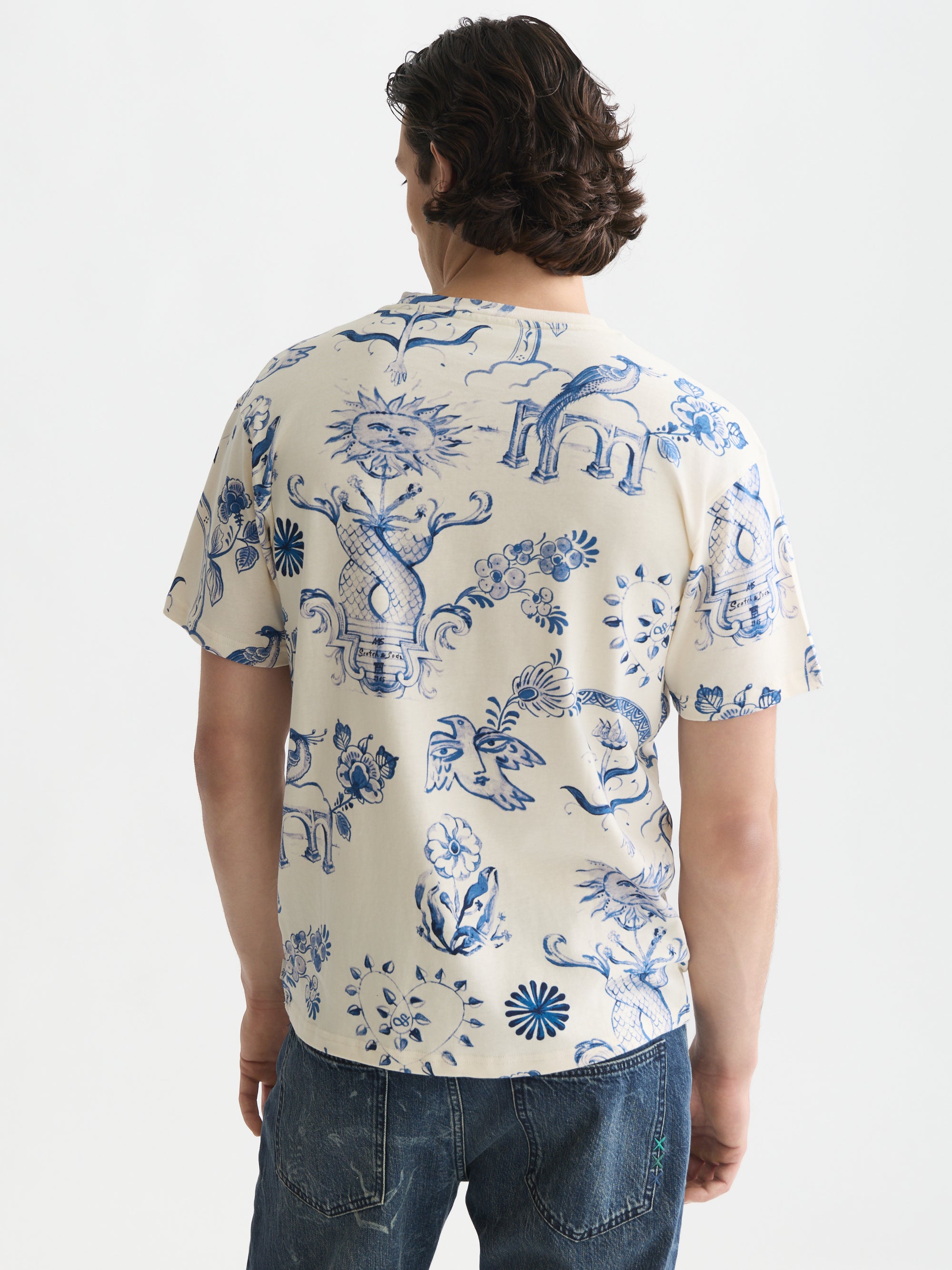 Printed Relaxed Fit T-Shirt - Delft Tiles Blue