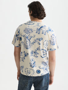 Printed Relaxed Fit T-Shirt - Delft Tiles Blue