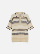 Structured Dropped Shoulder Knitted Polo - Eggnog / Ensign Blue Stripe
