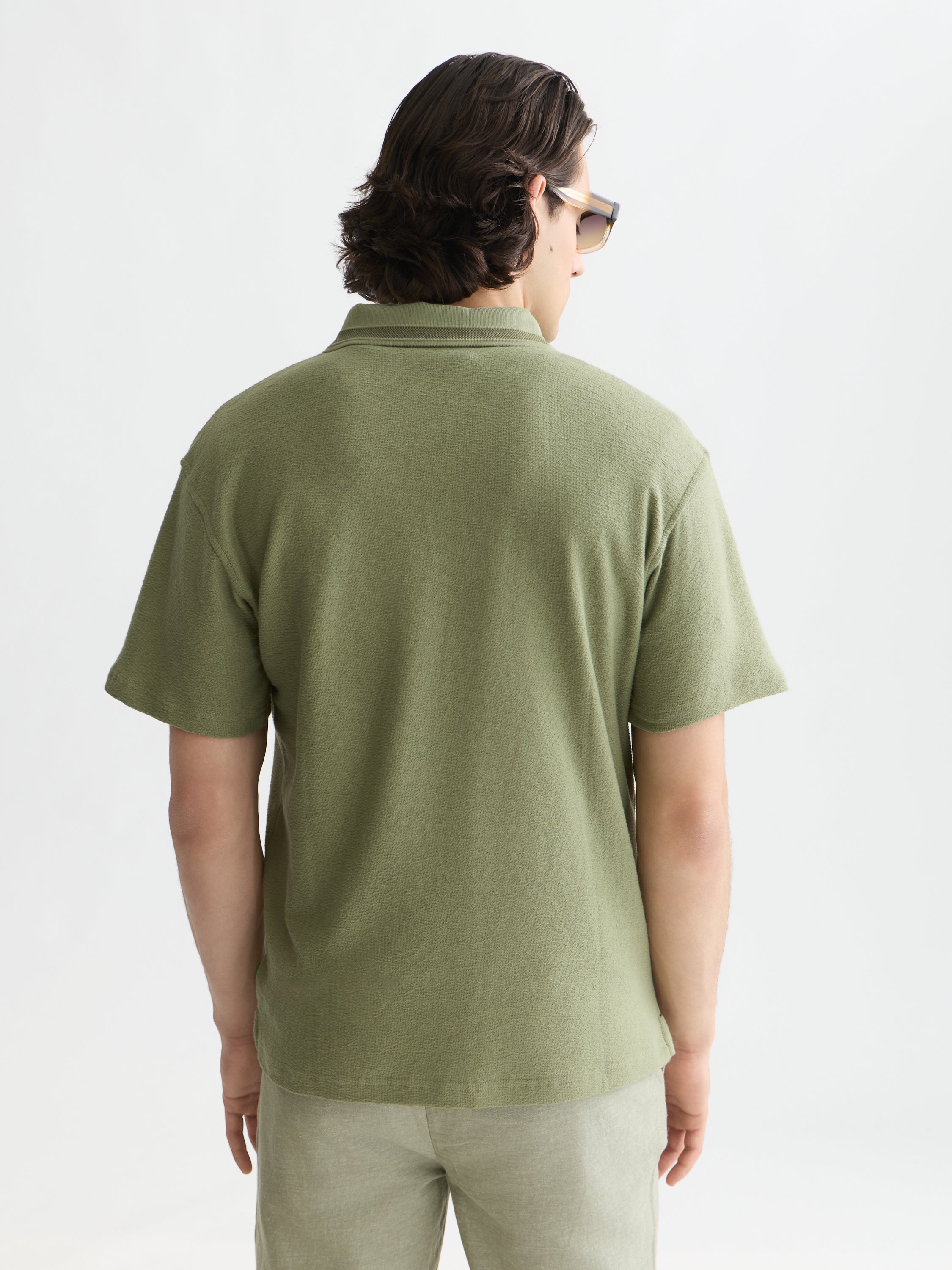 Structured Relaxed Fit Polo - Oil Green