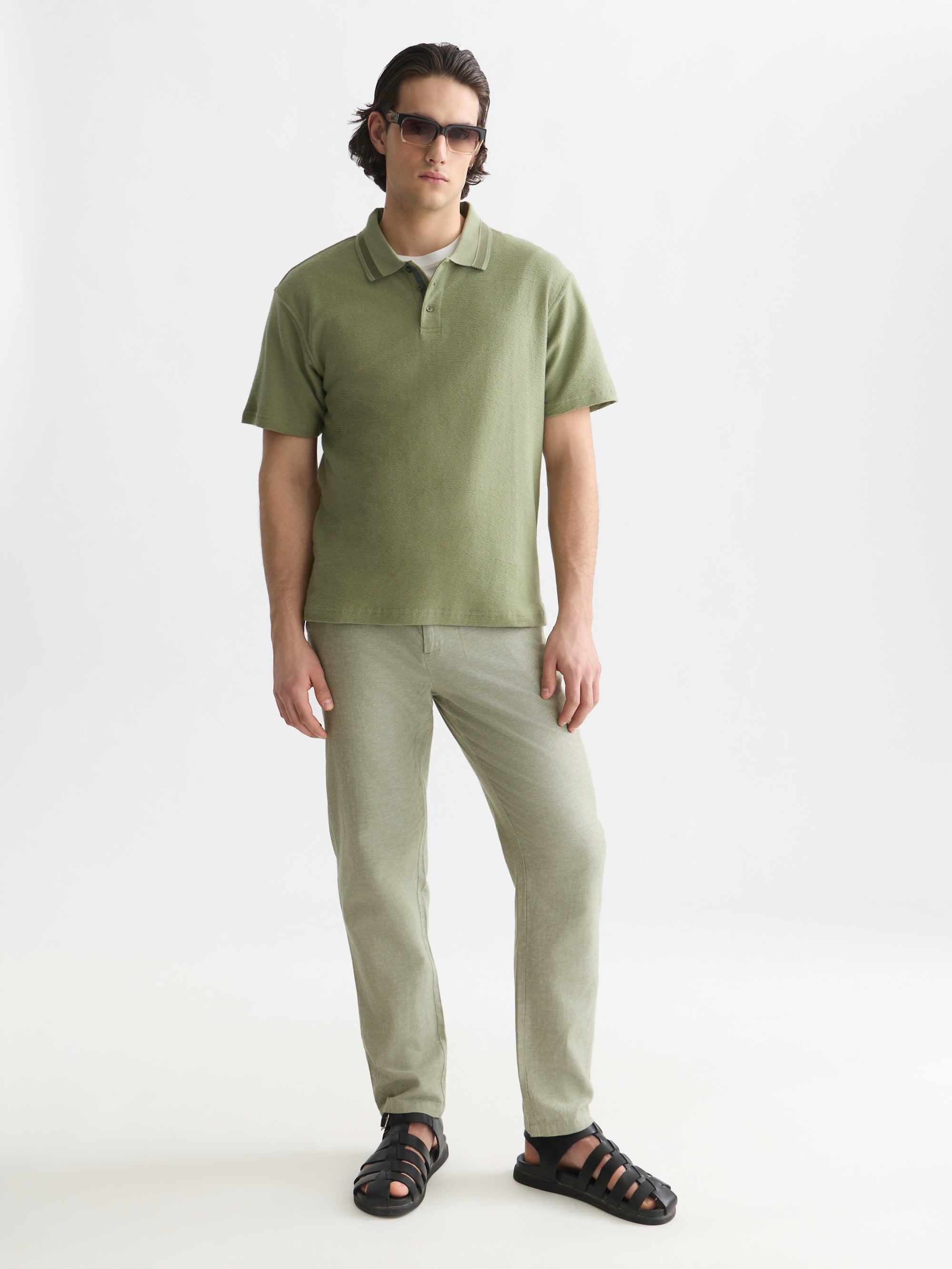Structured Relaxed Fit Polo - Oil Green