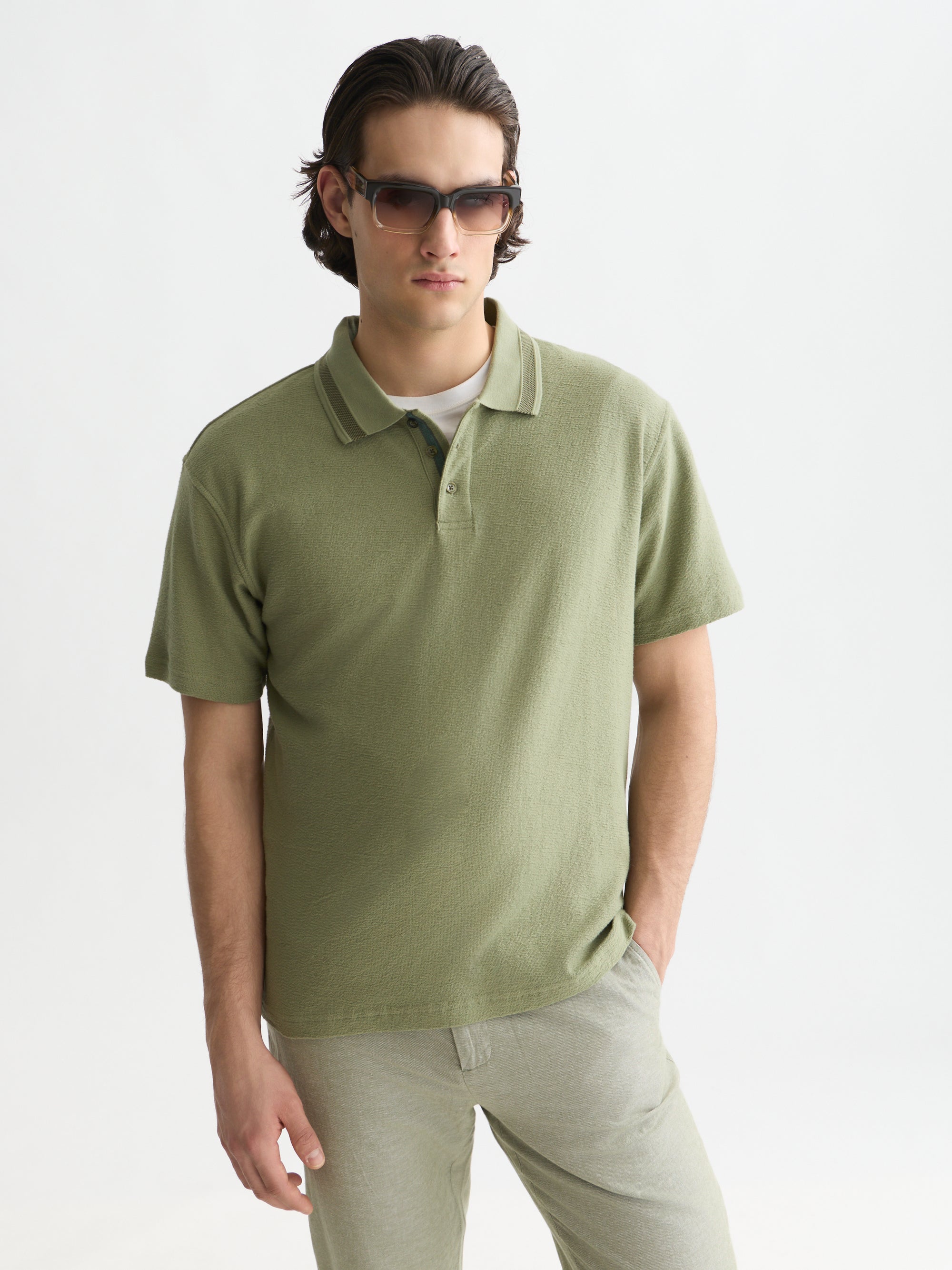 Structured Relaxed Fit Polo - Oil Green