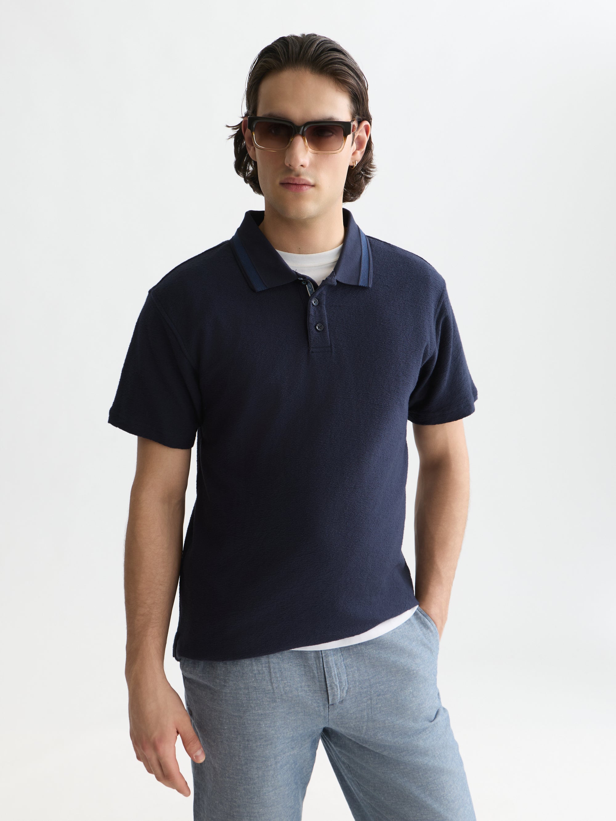 Structured Relaxed Fit Polo - Sky Captain