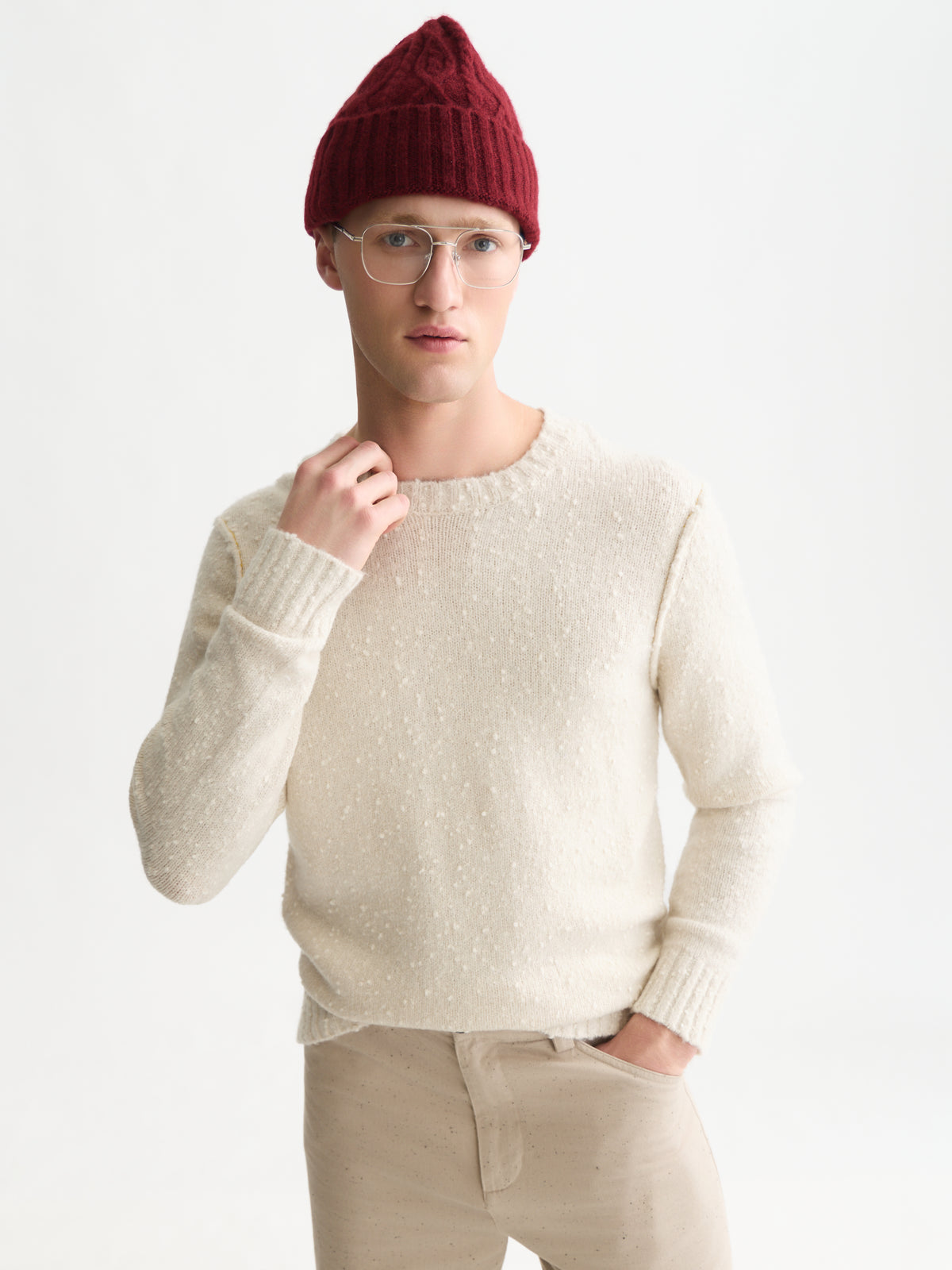 Bouclã‰ Melange Wool-Alpaca-Blend Regular-Fit Pullover - Eggnog Melange-1
