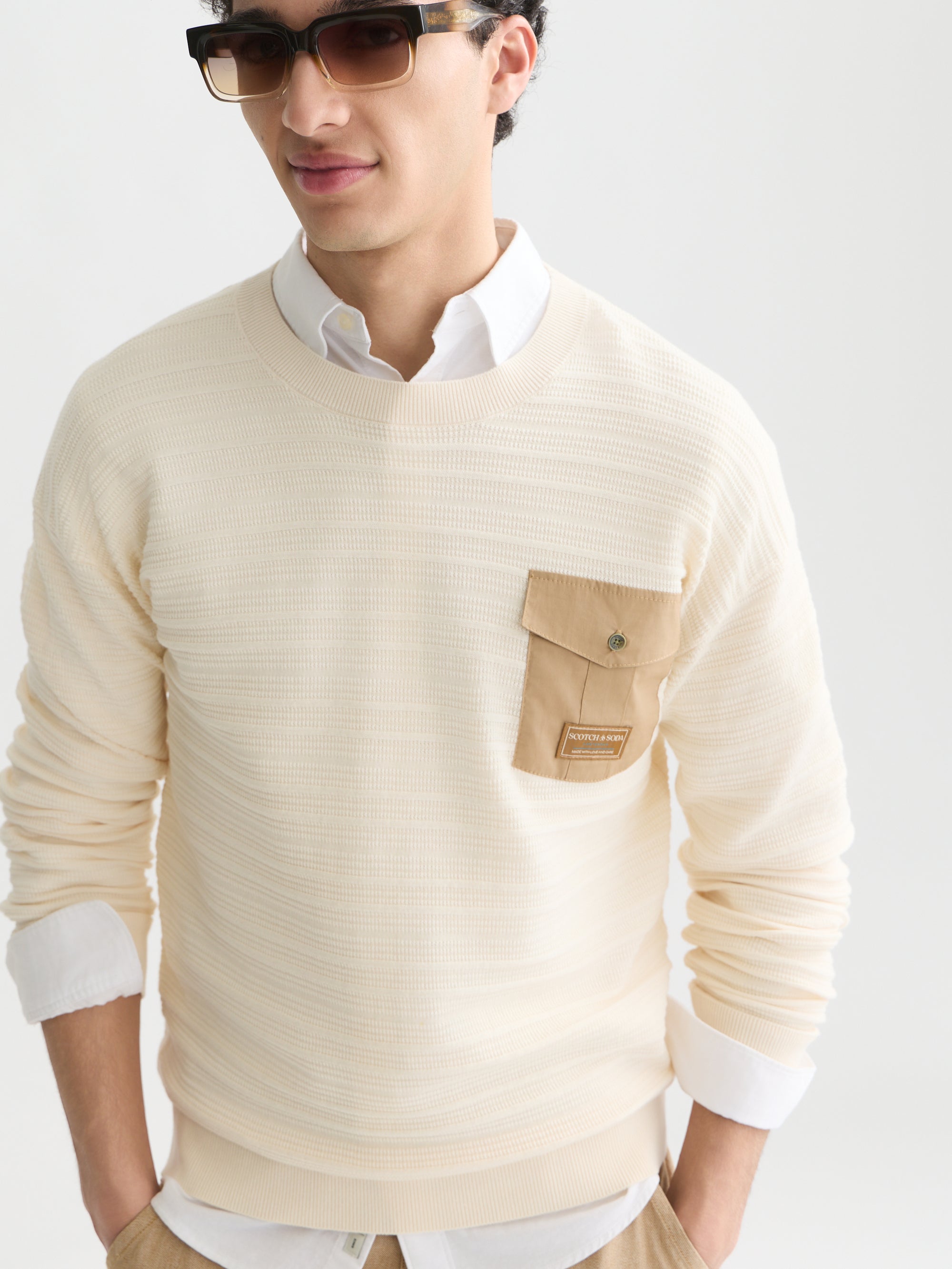 Structured Chest Pocket Relaxed Fit Pullover - Eggnog