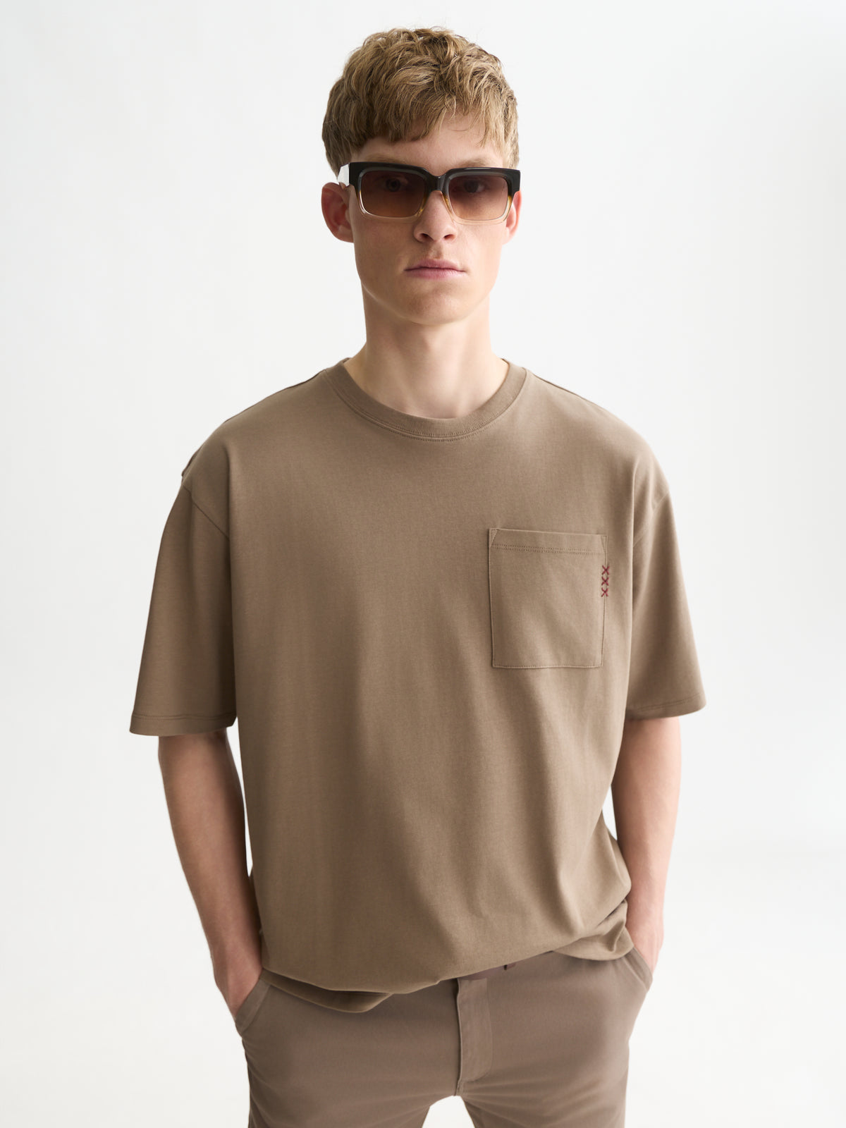 Seasonal Core 3 Crosses Chest Pocket Loose-Fit T-Shirt - Walnut-1