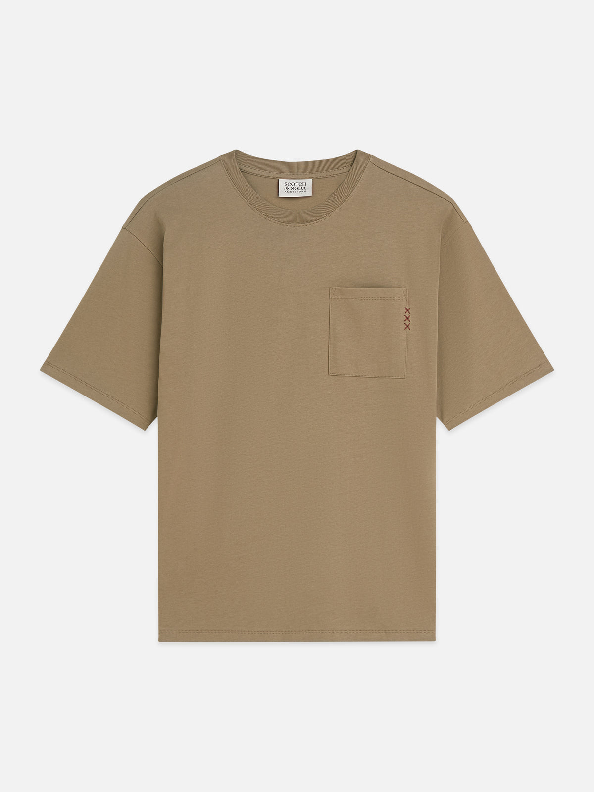Seasonal Core 3 Crosses Chest Pocket Loose-Fit T-Shirt - Walnut