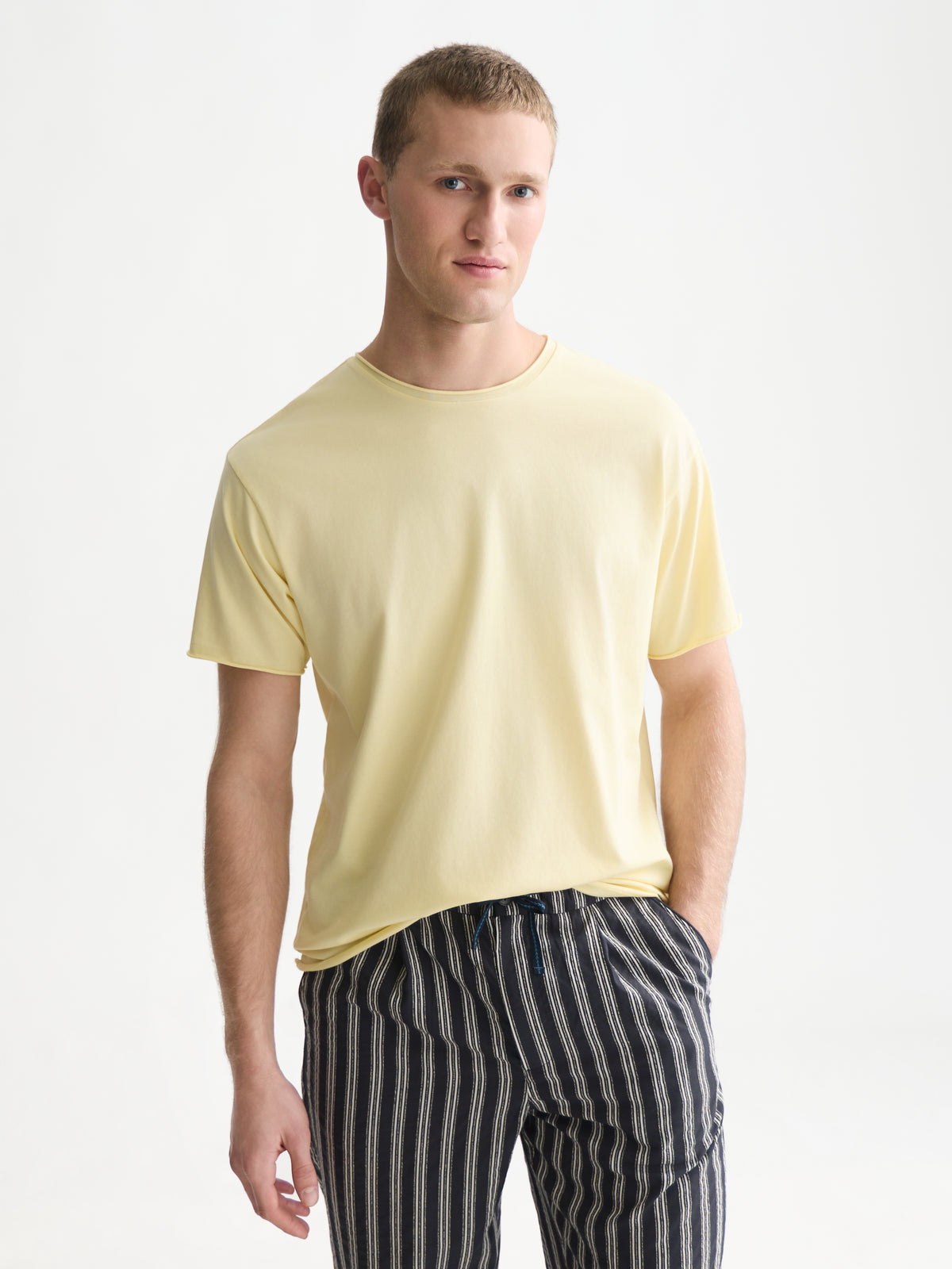 Seasonal Core Raw Edge Relaxed-Fit Garment Dye T-Shirt - Pastel Yellow