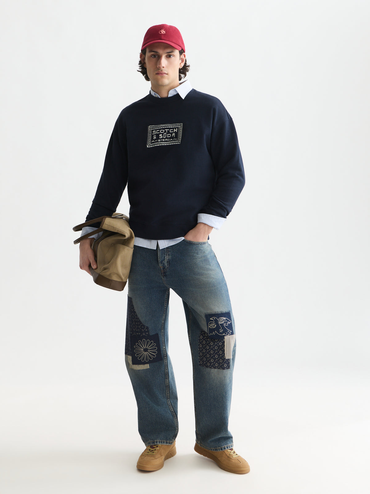 Front Embroidered Artwork Relaxed Fit Sweatshirt - Sky Captain-2