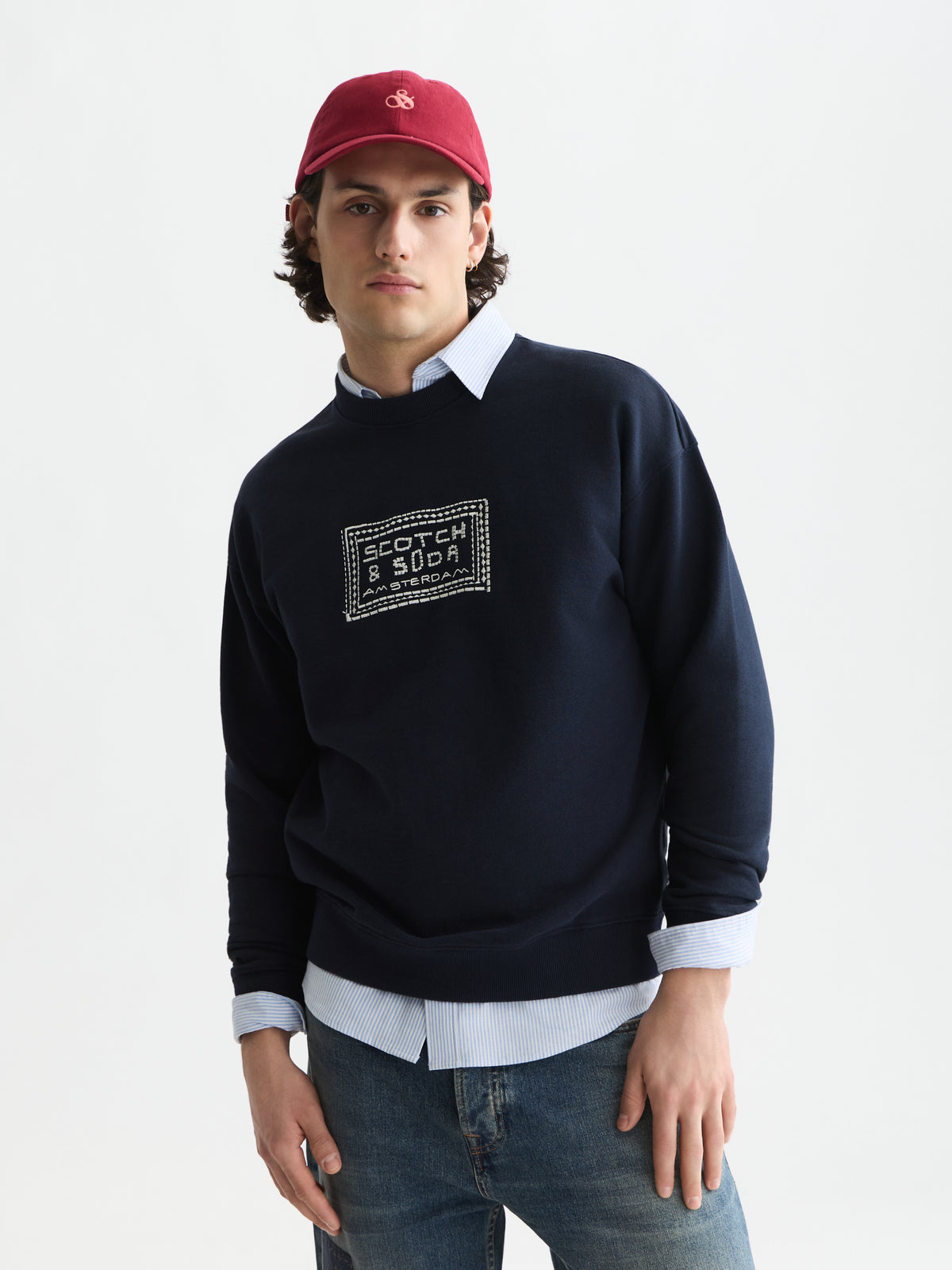 Front Embroidered Artwork Relaxed Fit Sweatshirt - Sky Captain-1