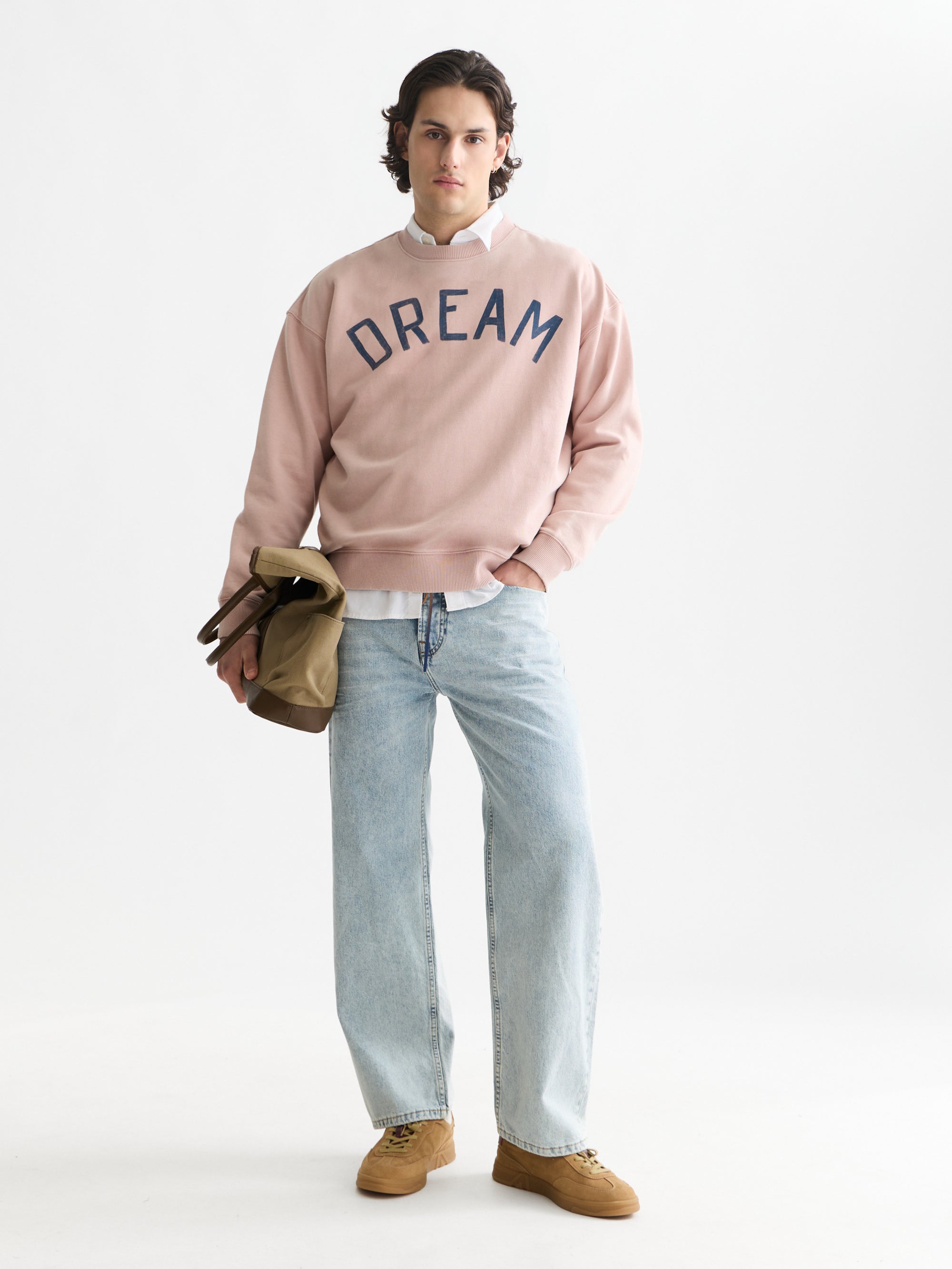 Front Artwork Washed Loose Fit Sweatshirt - Misty Rose