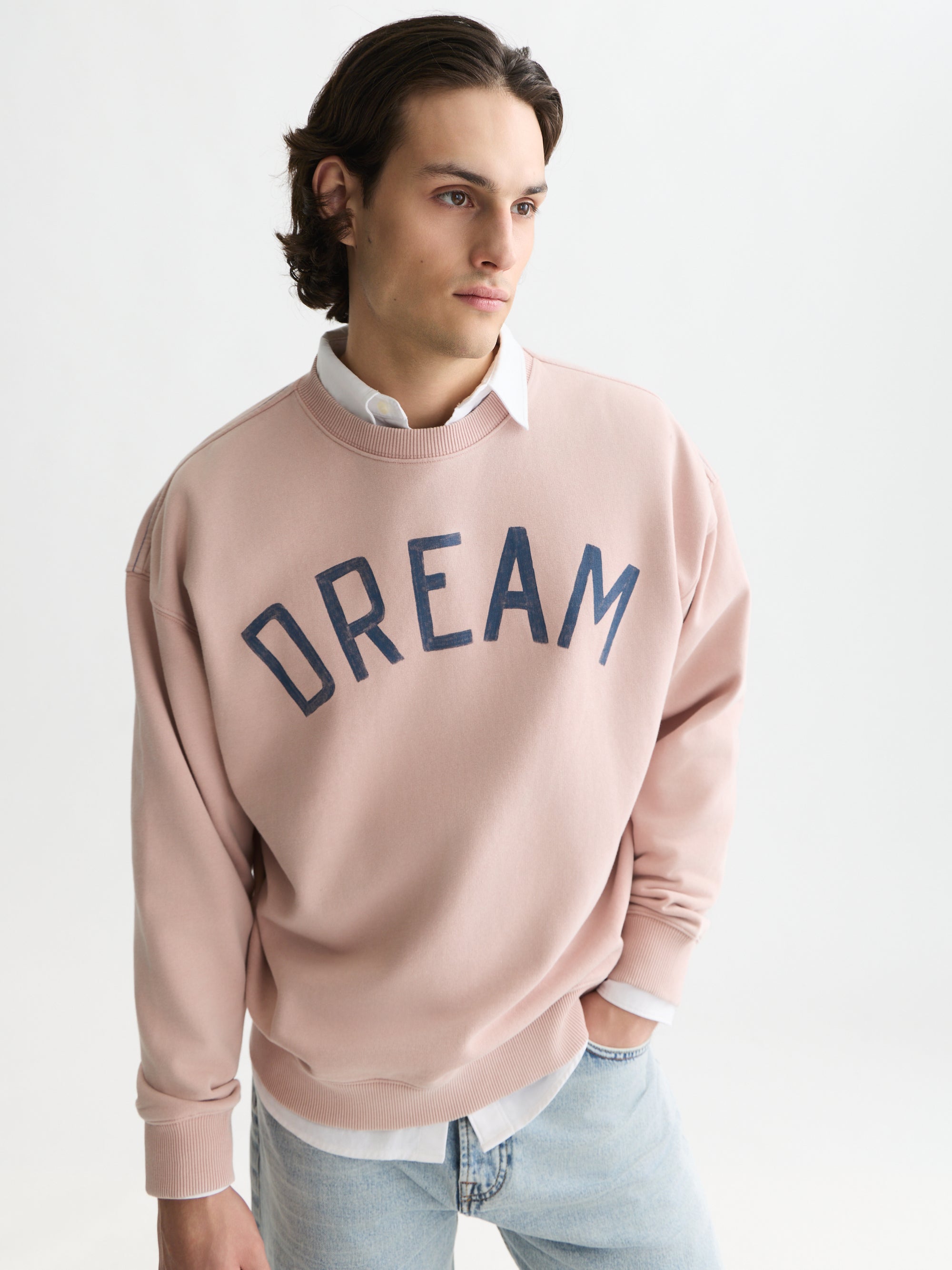 Front Artwork Washed Loose Fit Sweatshirt - Misty Rose