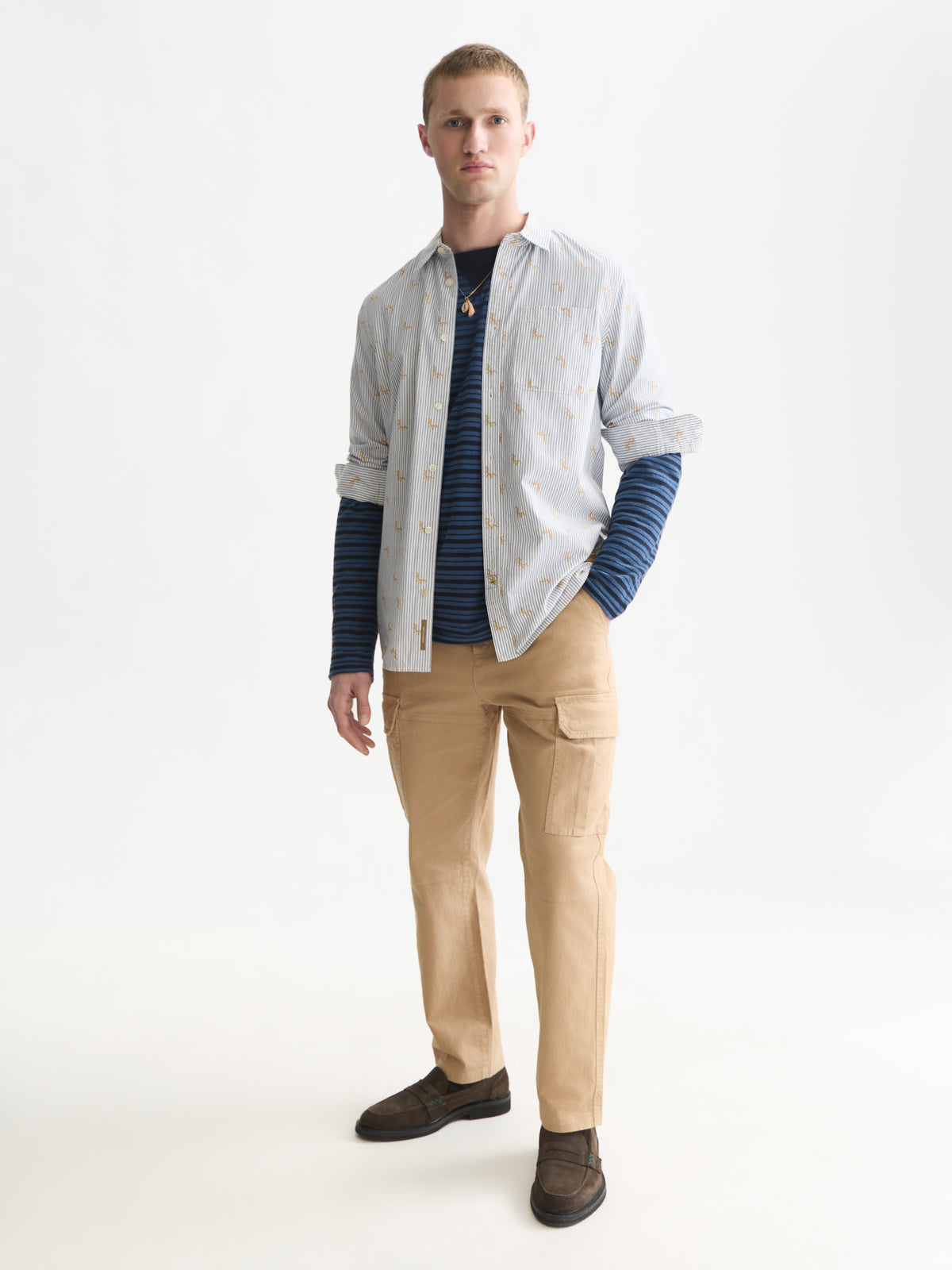 Yarn Dyed Clip Jacquard Regular-Fit Shirt - Bright White Stripe-3