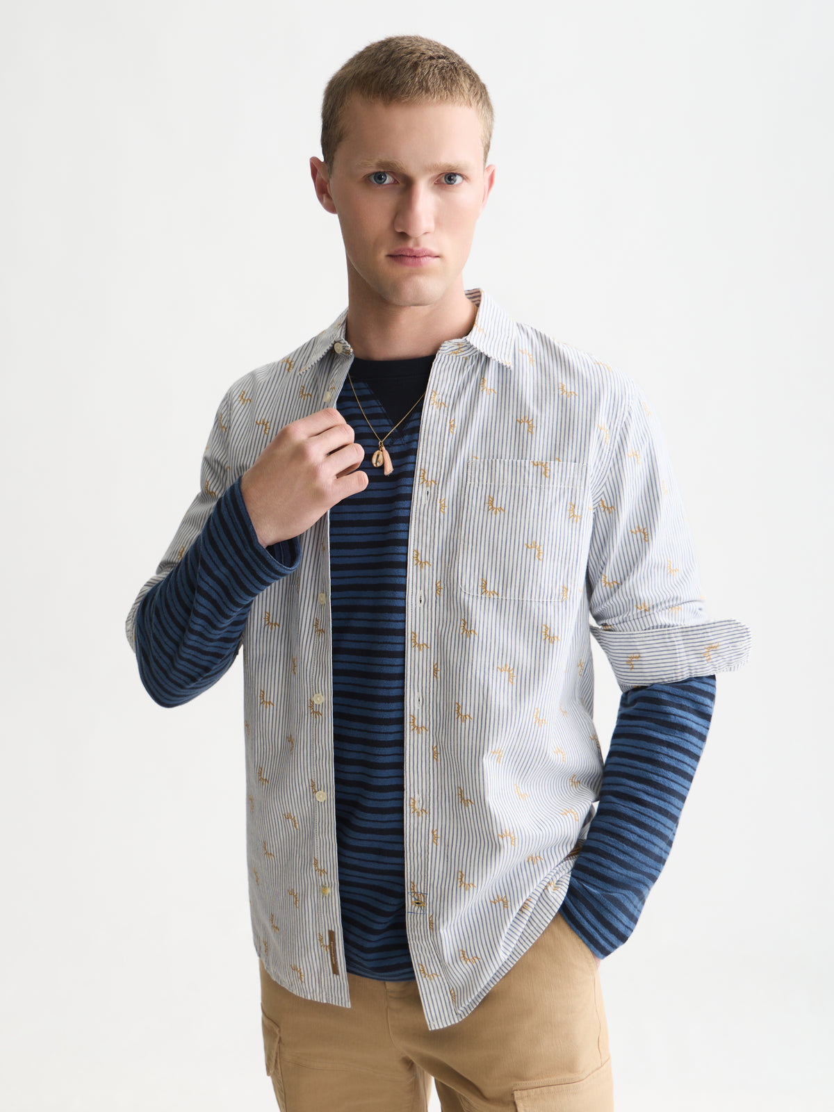 Yarn Dyed Clip Jacquard Regular-Fit Shirt - Bright White Stripe-1