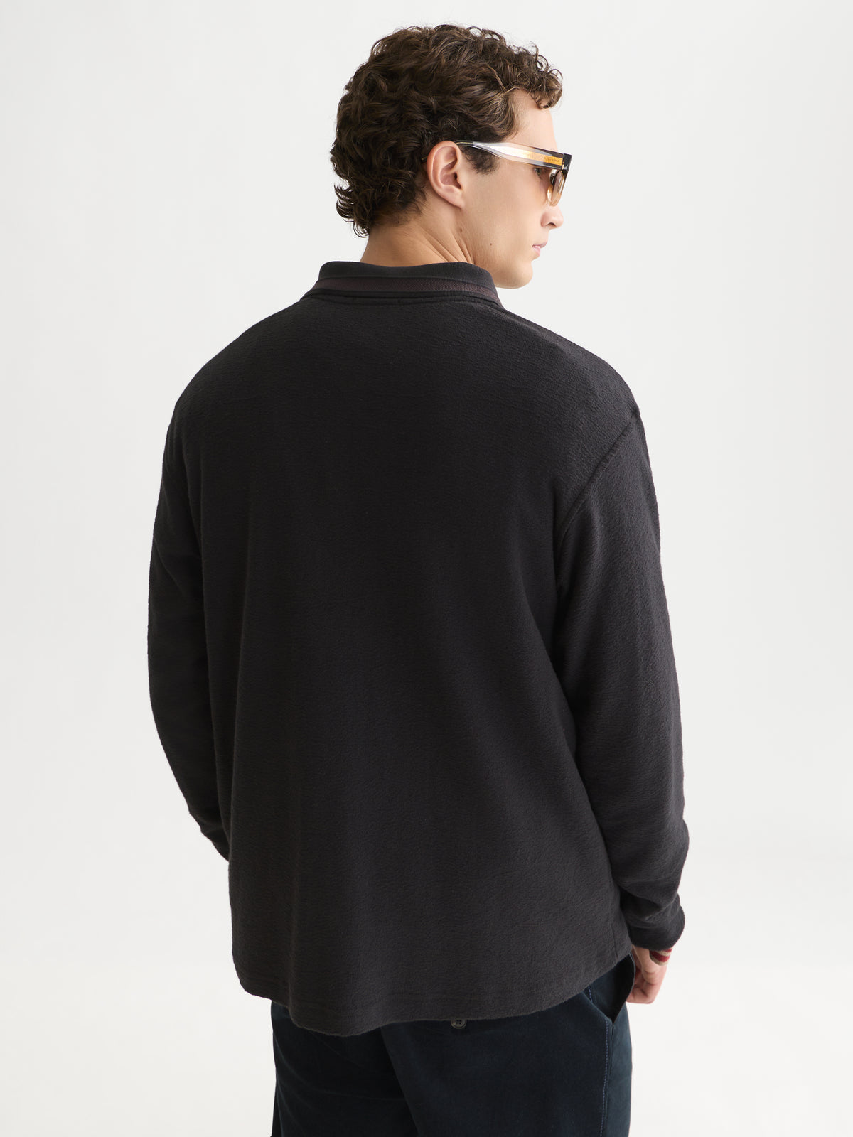 Structured Long Sleeved Polo - Meteorite-2