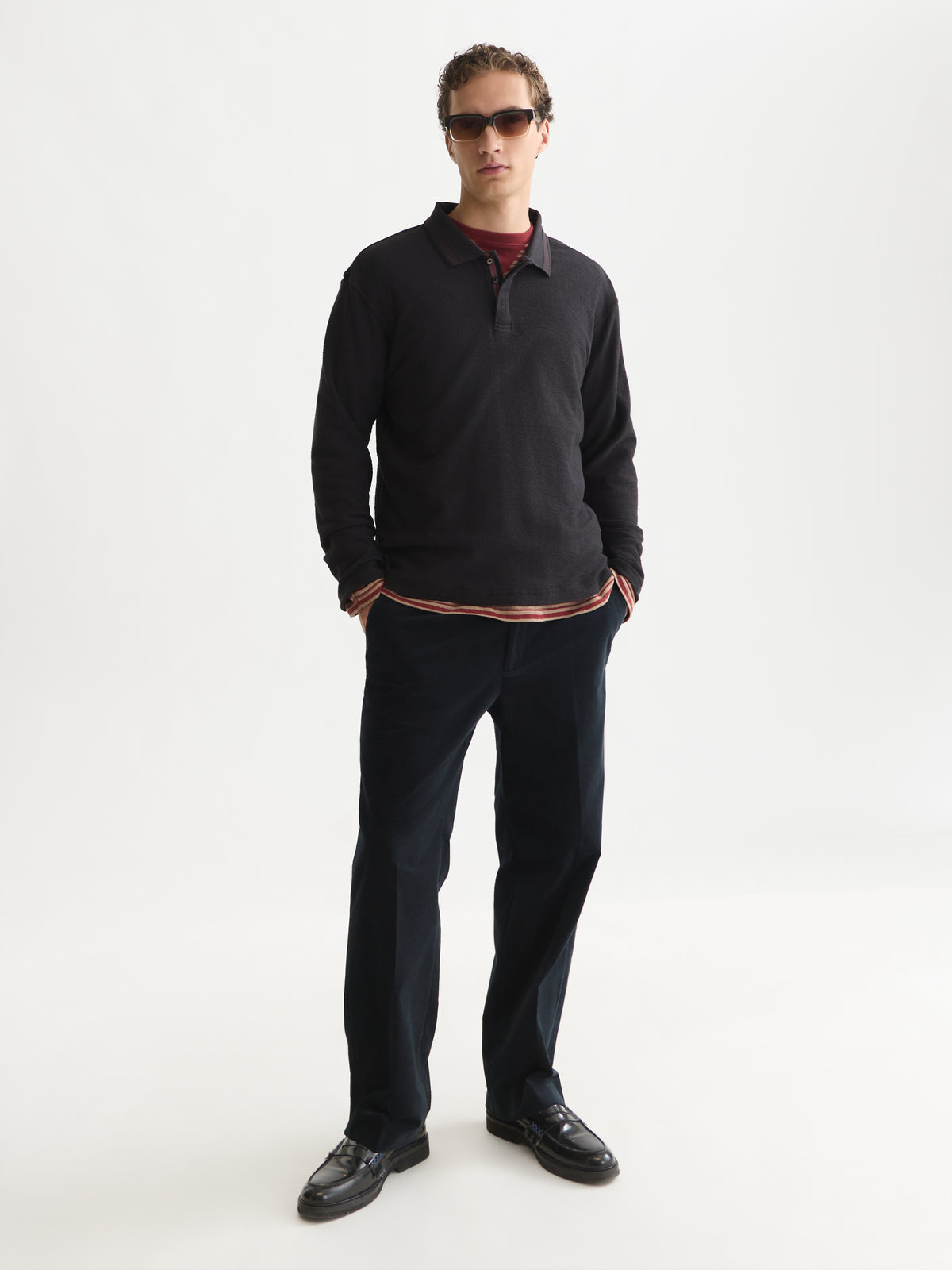 Structured Long Sleeved Polo - Meteorite-3