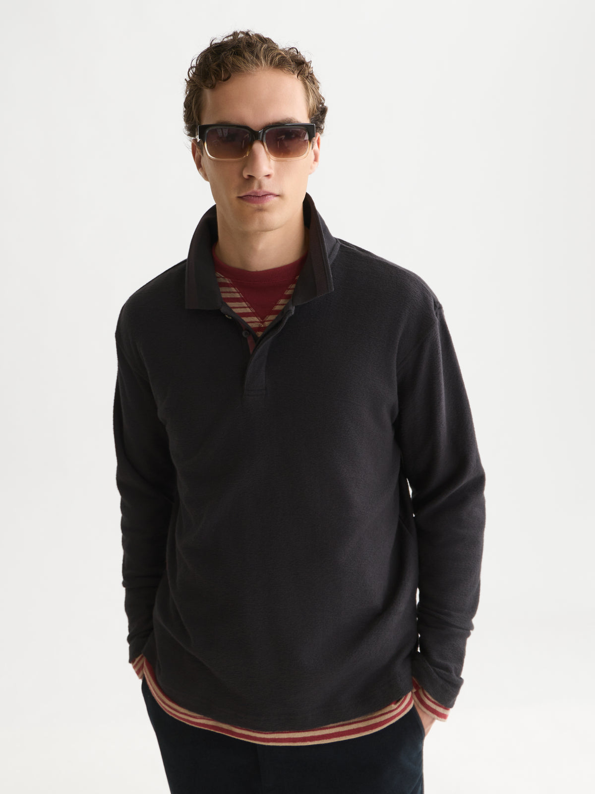 Structured Long Sleeved Polo - Meteorite