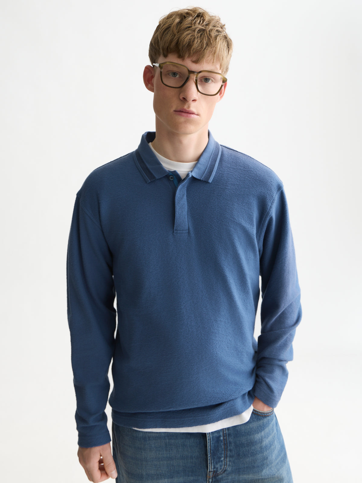 Structured Long Sleeved Polo - Ensign Blue-1