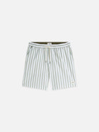 Striped Mid-Length Swim Shorts - Classic Stripe Oil Green