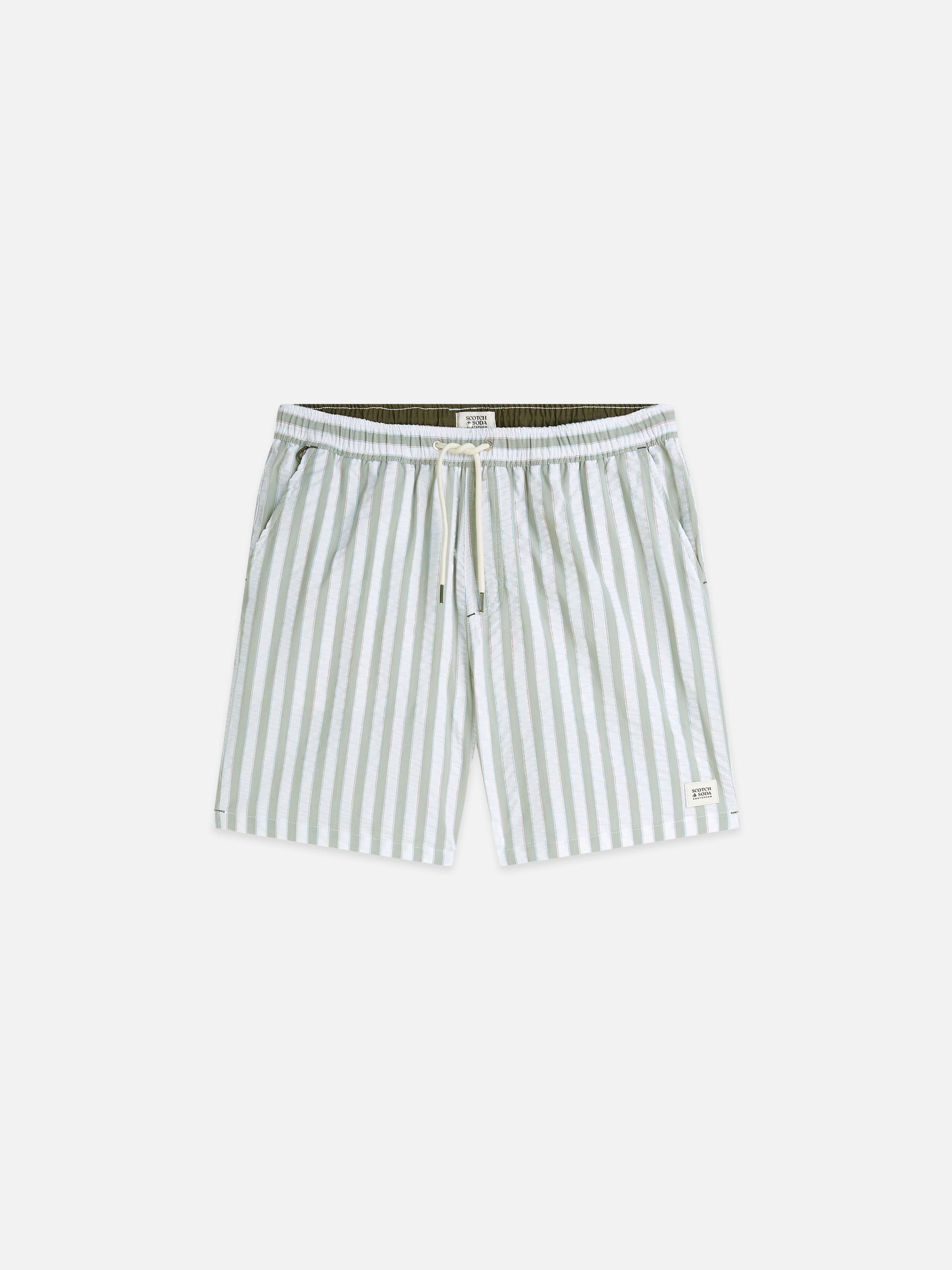 Striped Mid-Length Swim Shorts - Classic Stripe Oil Green