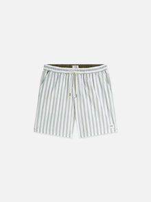 Striped Mid-Length Swim Shorts - Classic Stripe Oil Green