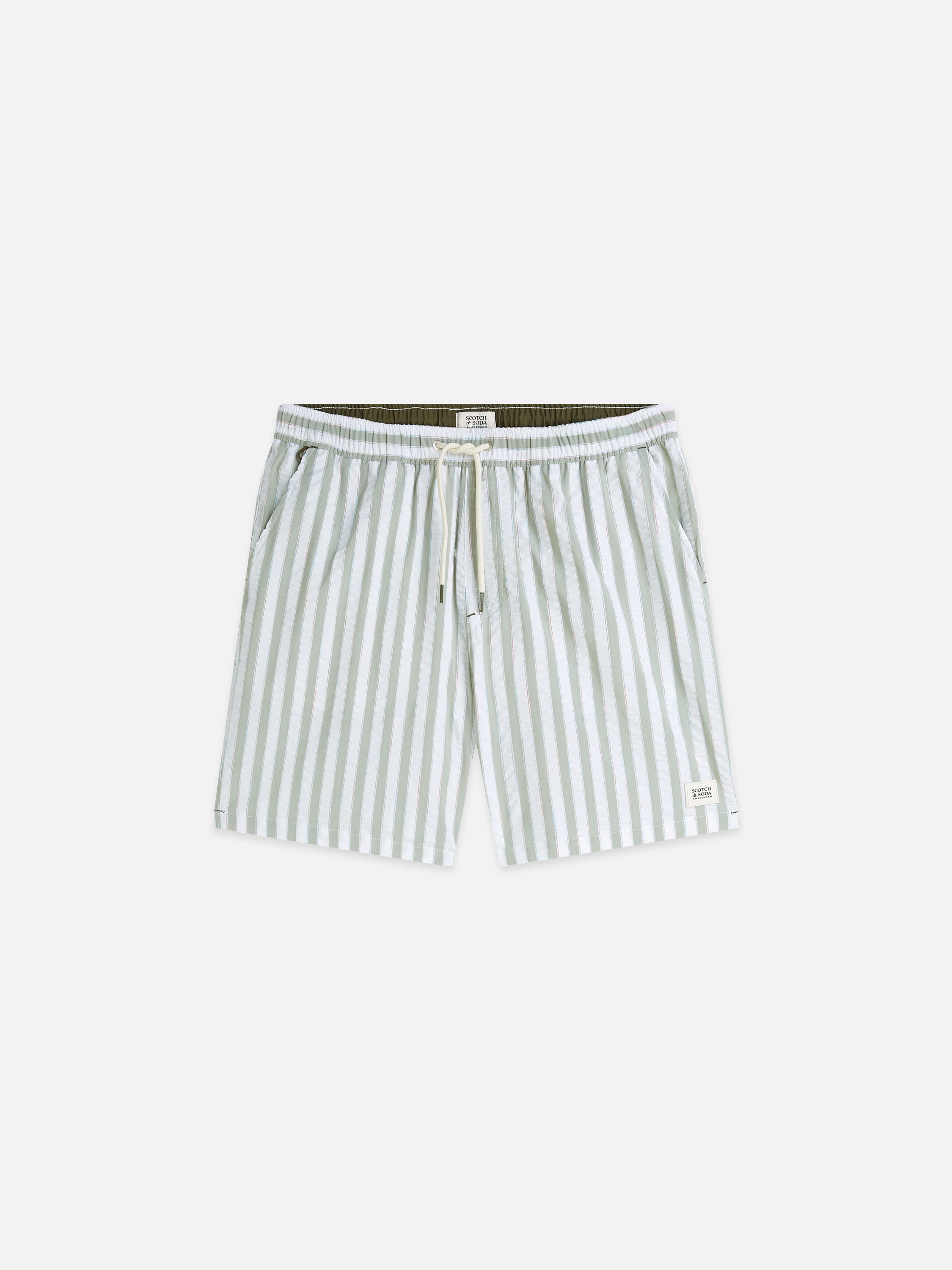 Striped Mid-Length Swim Shorts - Classic Stripe Oil Green