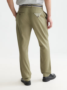 Warren Cotton Blend Twill Belted Chino - Oil Green