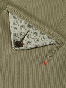 Warren Cotton Blend Twill Belted Chino - Oil Green