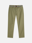 Warren Cotton Blend Twill Belted Chino - Oil Green