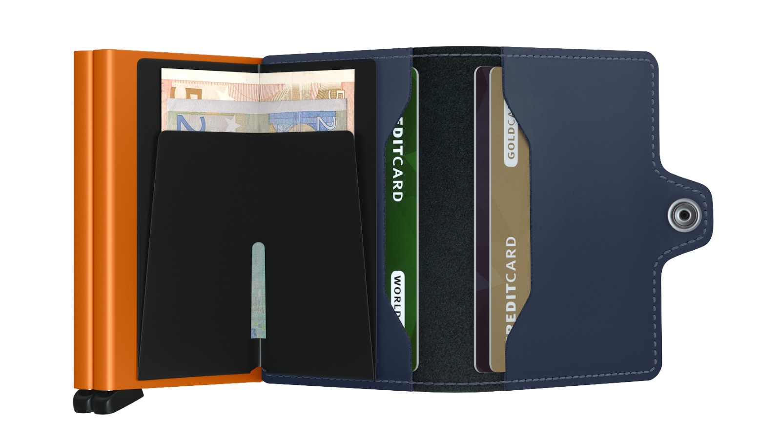 Twinwallet Matte - Night Blue & Orange - Open