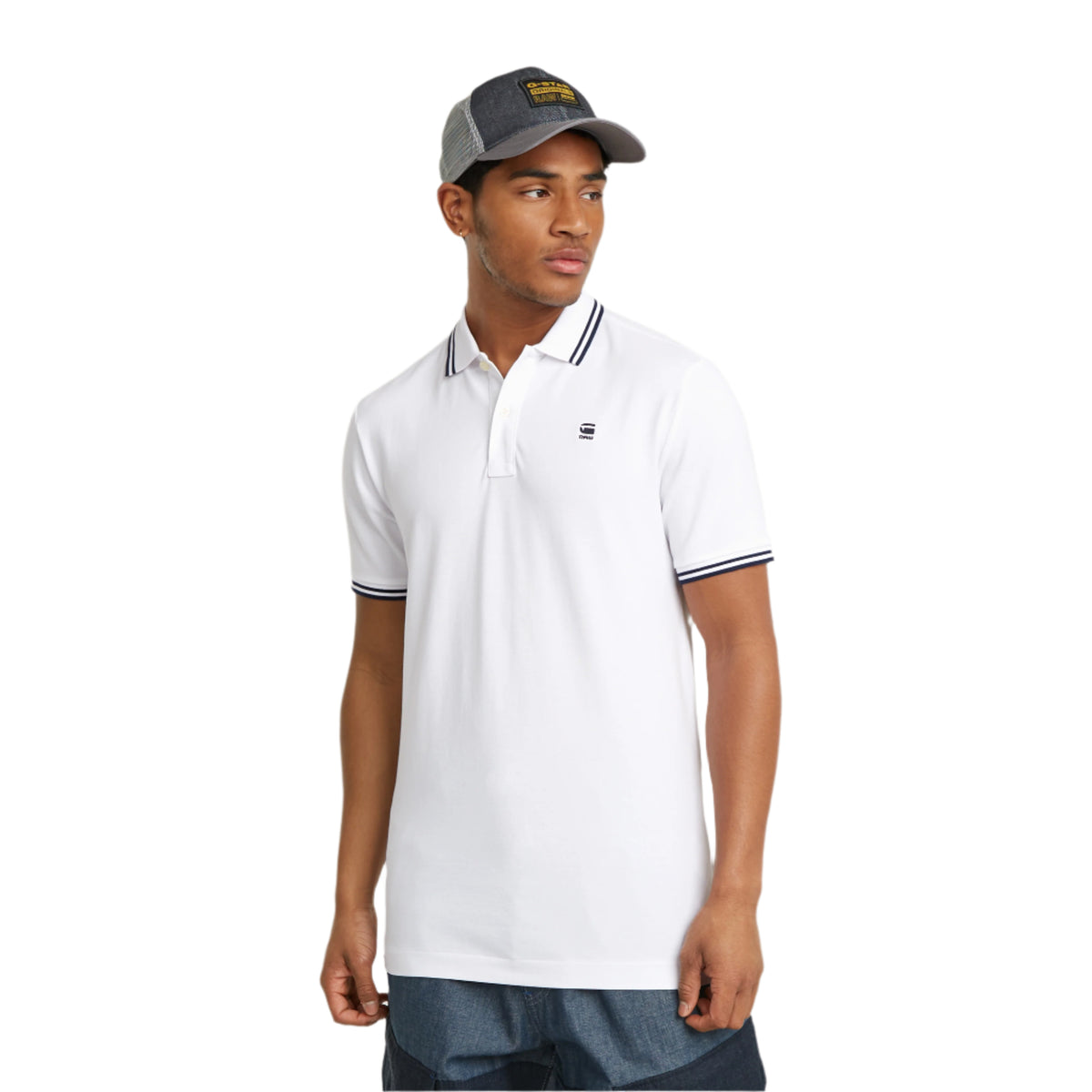 Polo blanc Dunda à fines rayures-2