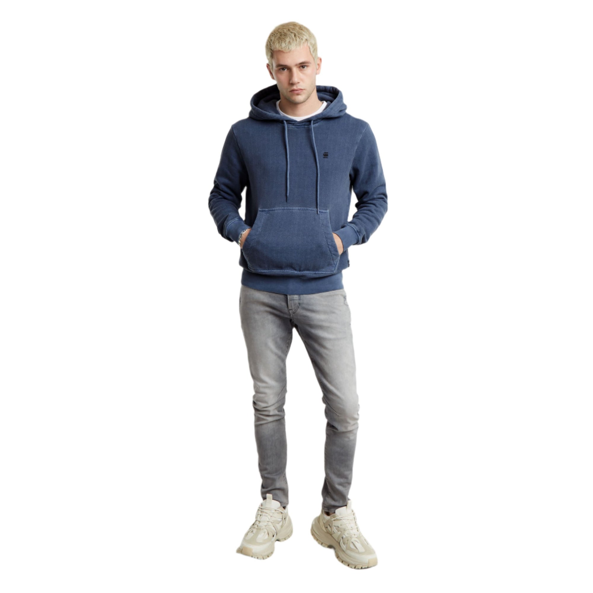 Dark Sea Blue Overdyed Hodded Sweater