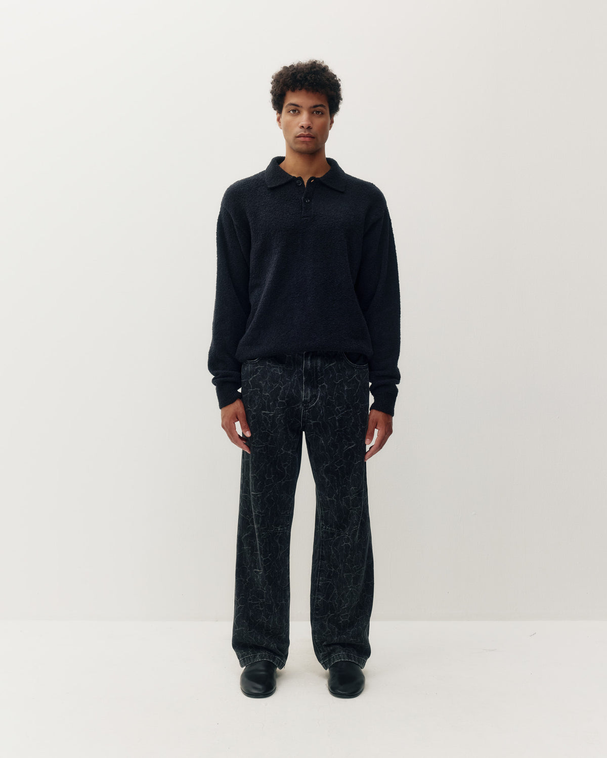 Bouclé Knit Polo - Black-1