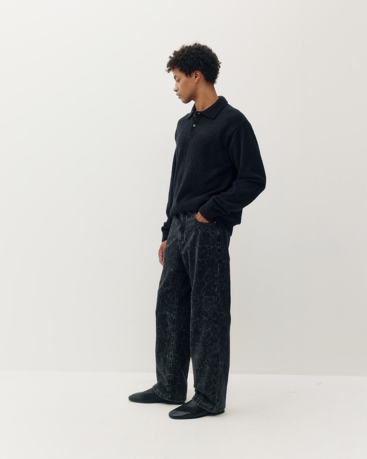 Bouclé Knit Polo - Black-2