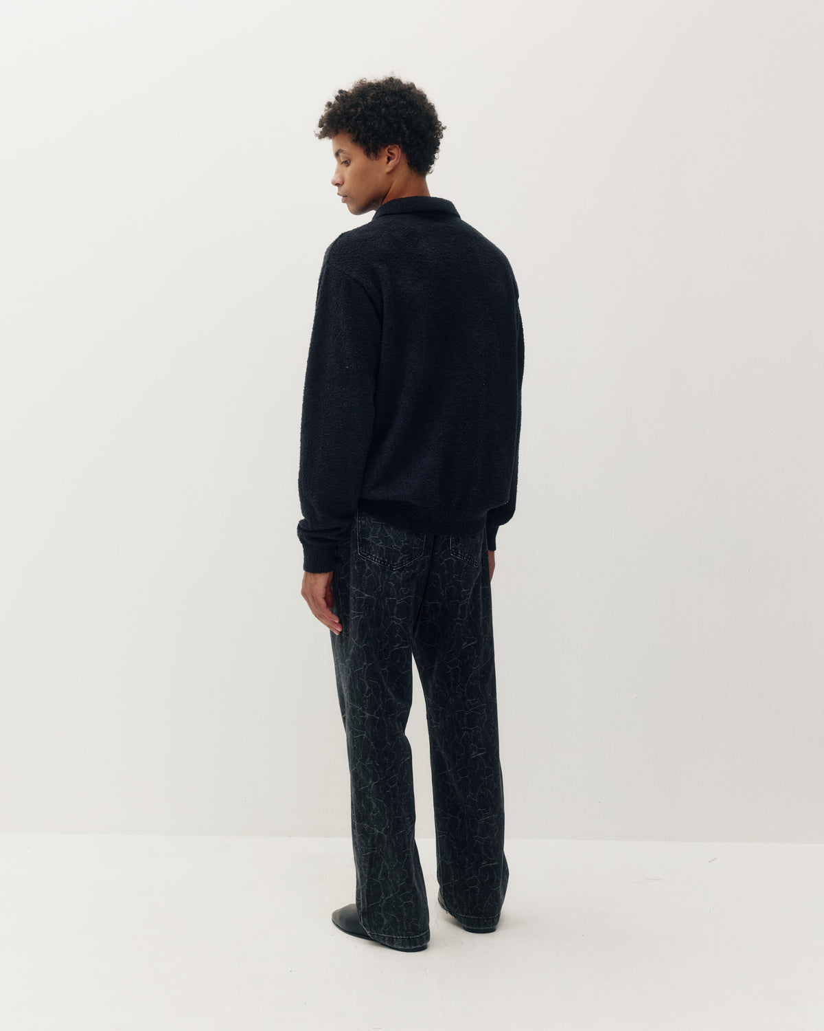 Bouclé Knit Polo - Black-3