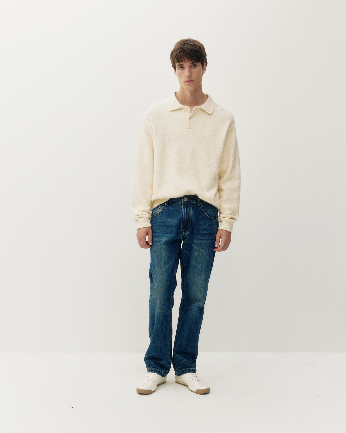 Bouclé Knit Polo - Cream-1