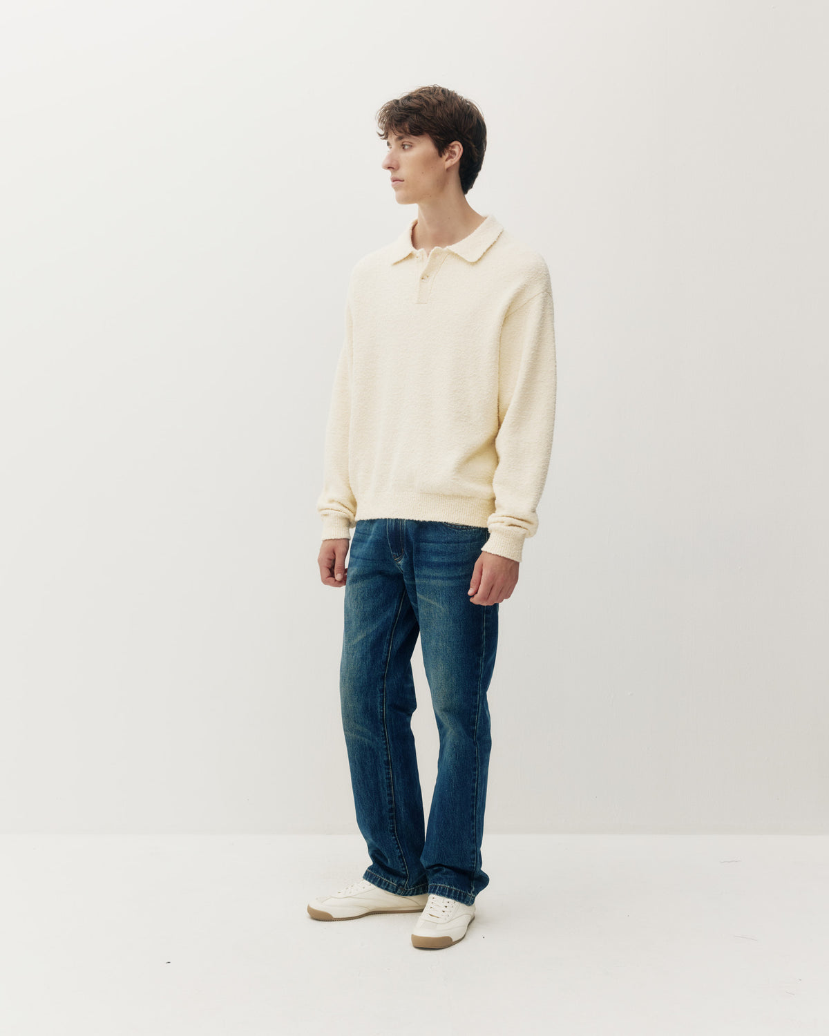 Bouclé Knit Polo - Cream-2